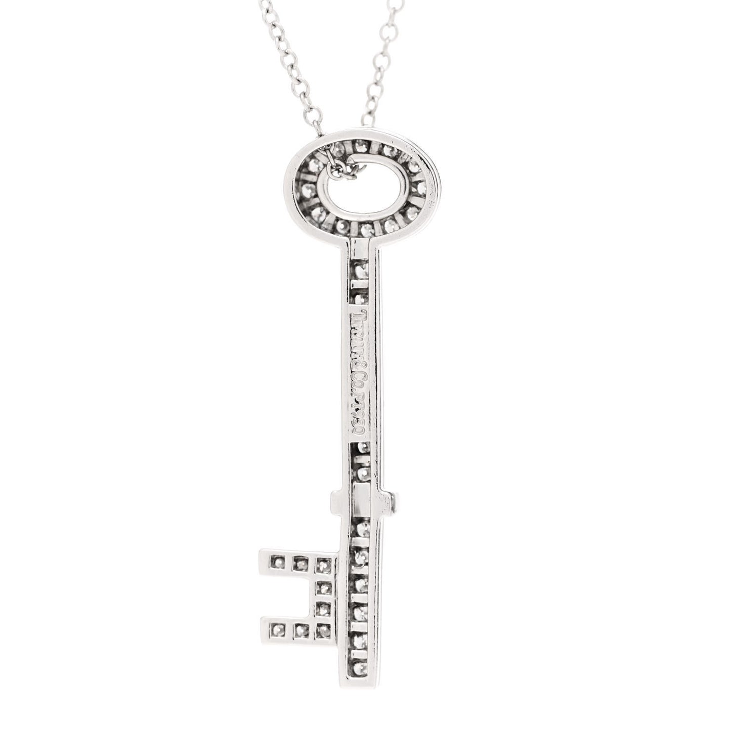 Platinum Diamond Oval Key Pendant Necklace
