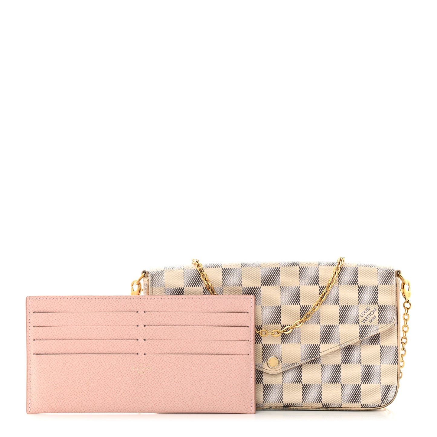 Damier Azur Pochette Felicie Chain Wallet Rose Ballerine