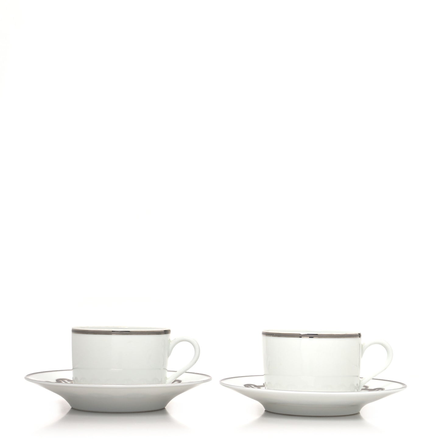 Porcelain Platinum Chaine d'Ancre Tea Cup and Saucer Set of 2