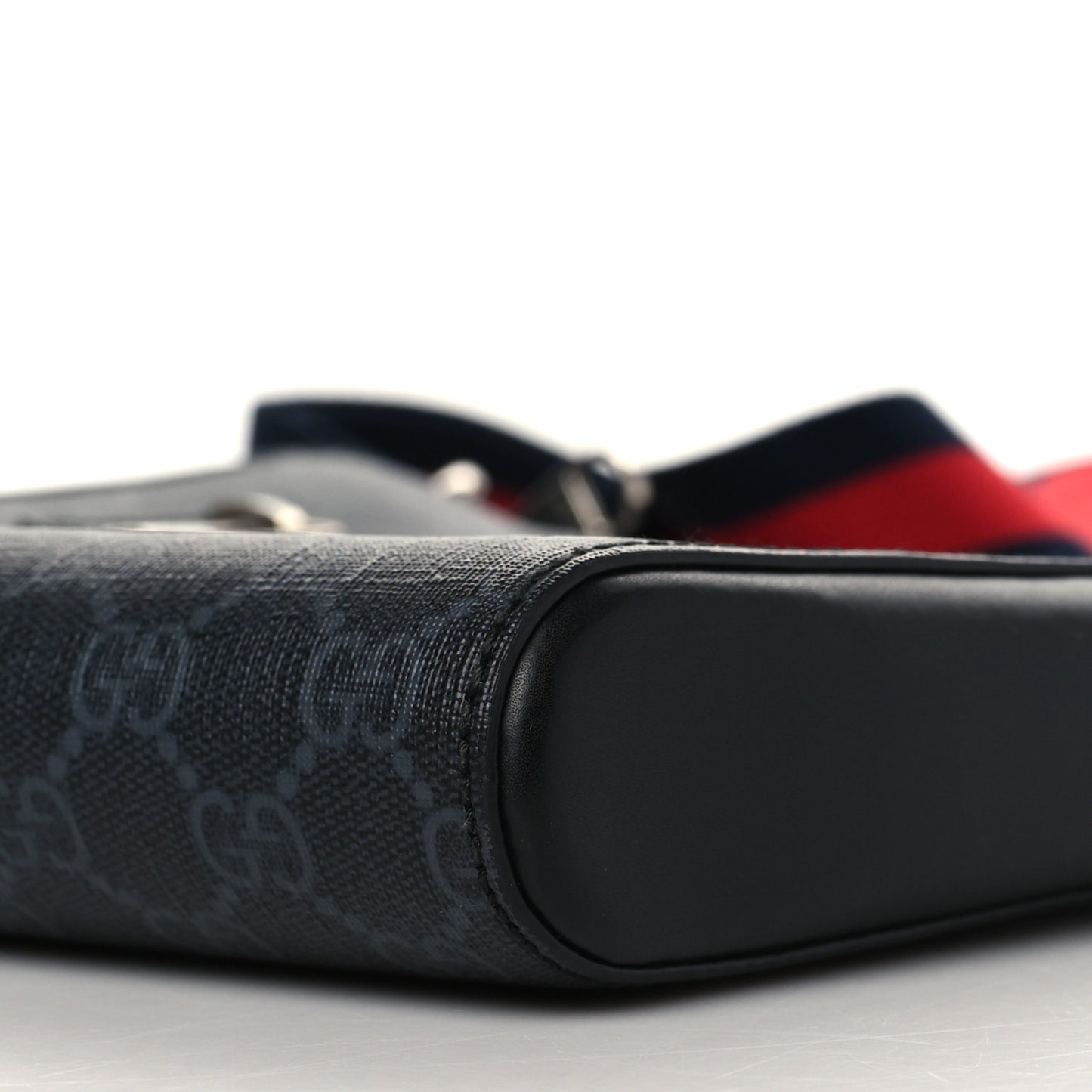 GG Supreme Monogram Web Small Flat Messenger Bag Black Grey