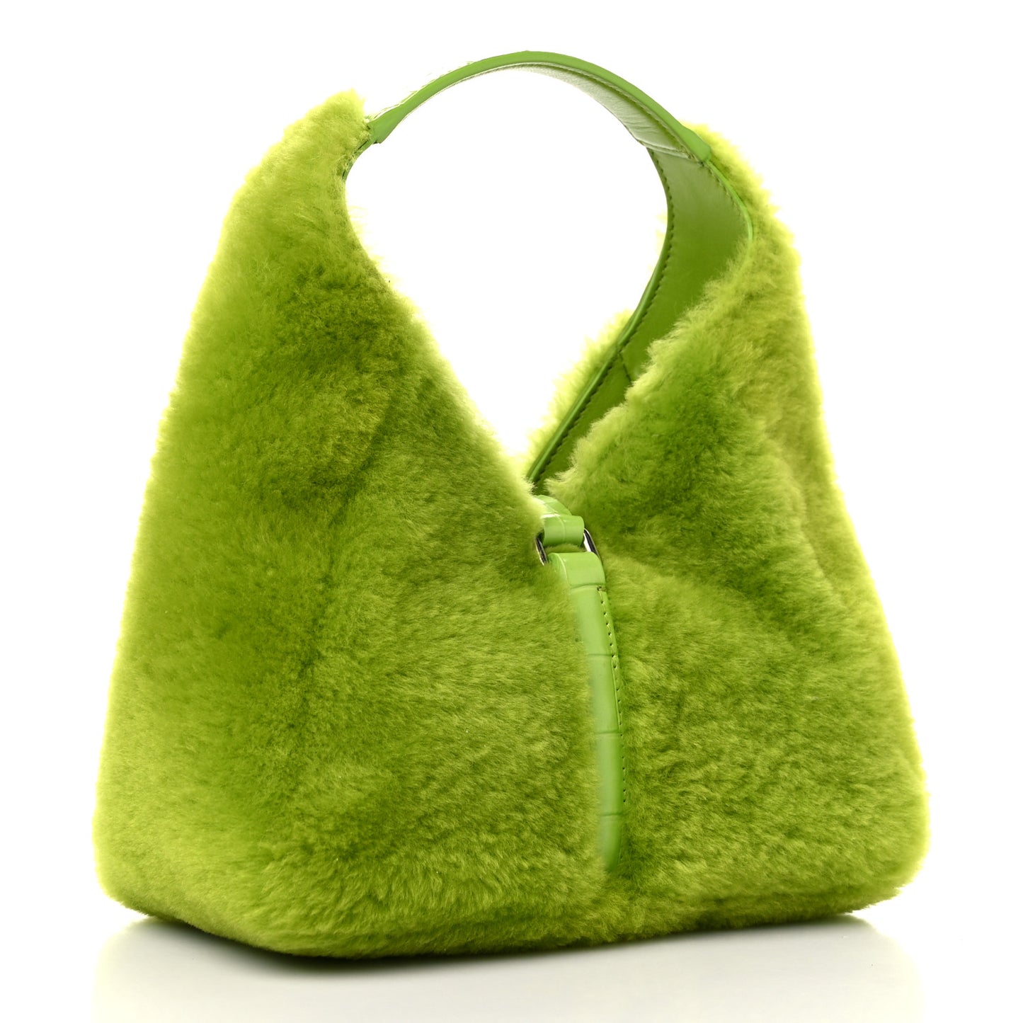 Shearling Crocodile Embossed Calfskin Mini G-Hobo Citrus Green