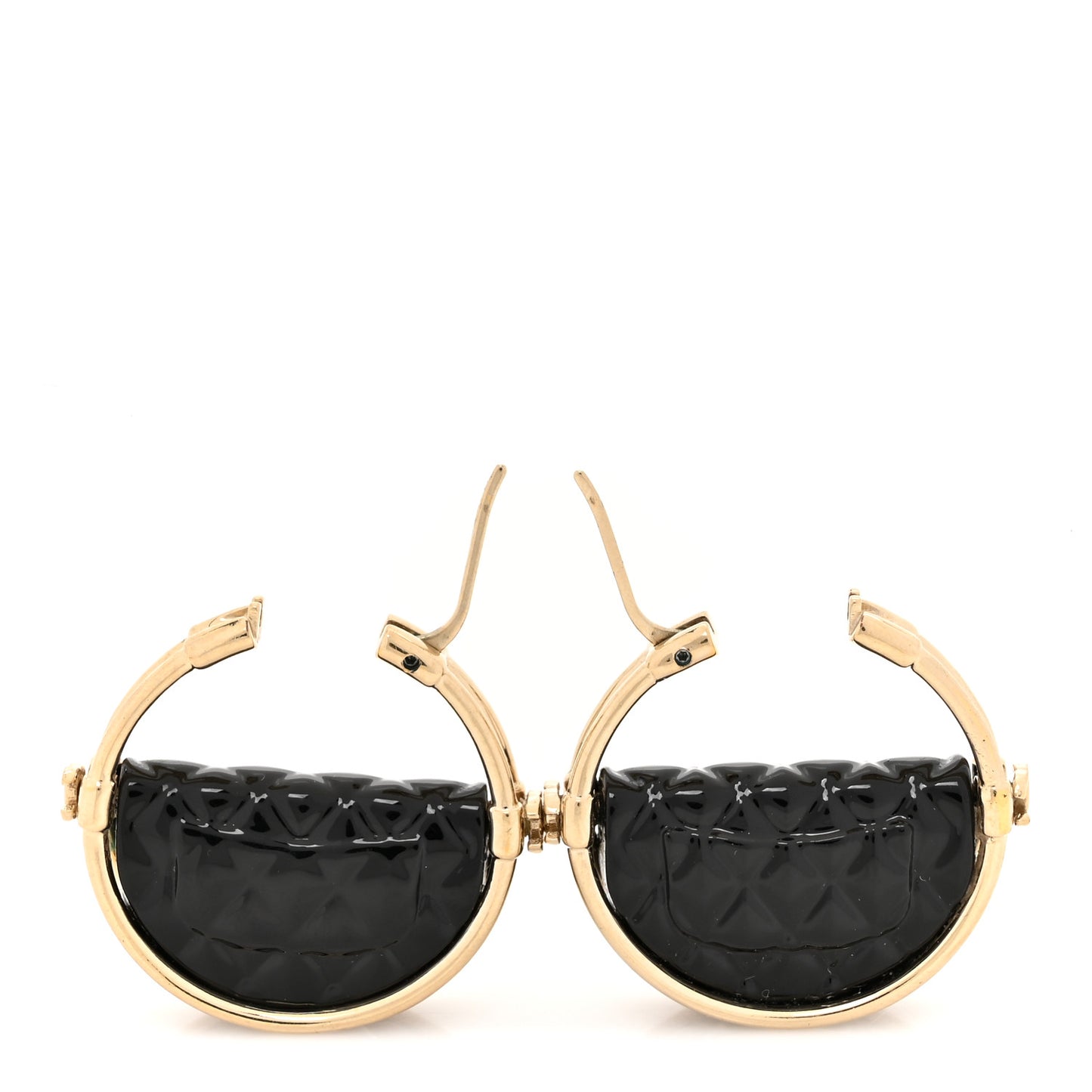 Metal Resin Quilted Flap Bag Hoop Earrings Black Gold