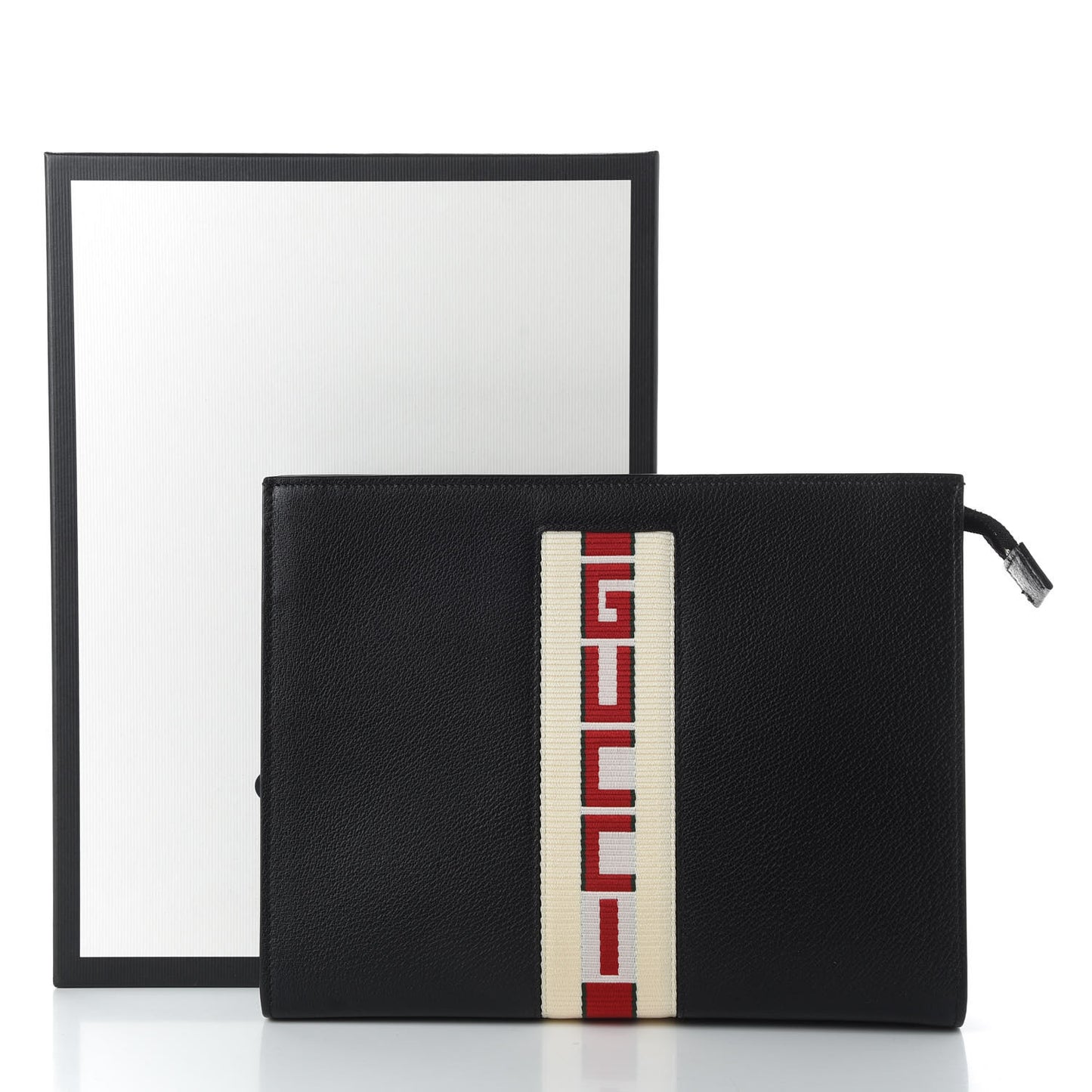 Textured Dollar Calfskin Nylon Gucci Stripe New Web Cosmetic Case Black Ecru Verde Rosso