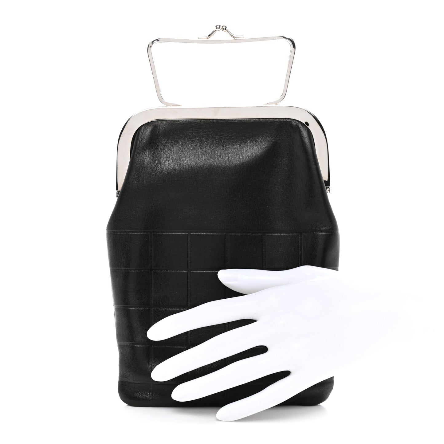 Lambskin Chocolate Bar Kisslock Frame Clutch Black