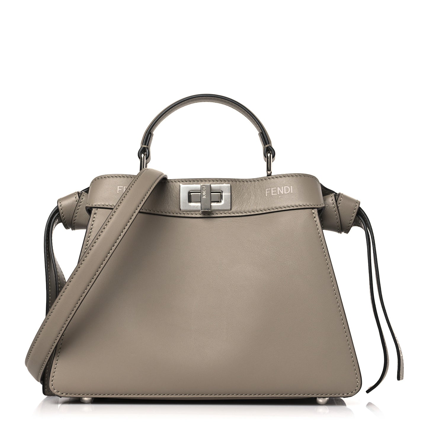 Vitello Seta Shiny Nappa Logo Embossed Laces Small Peekaboo I SEE U Satchel Tortora