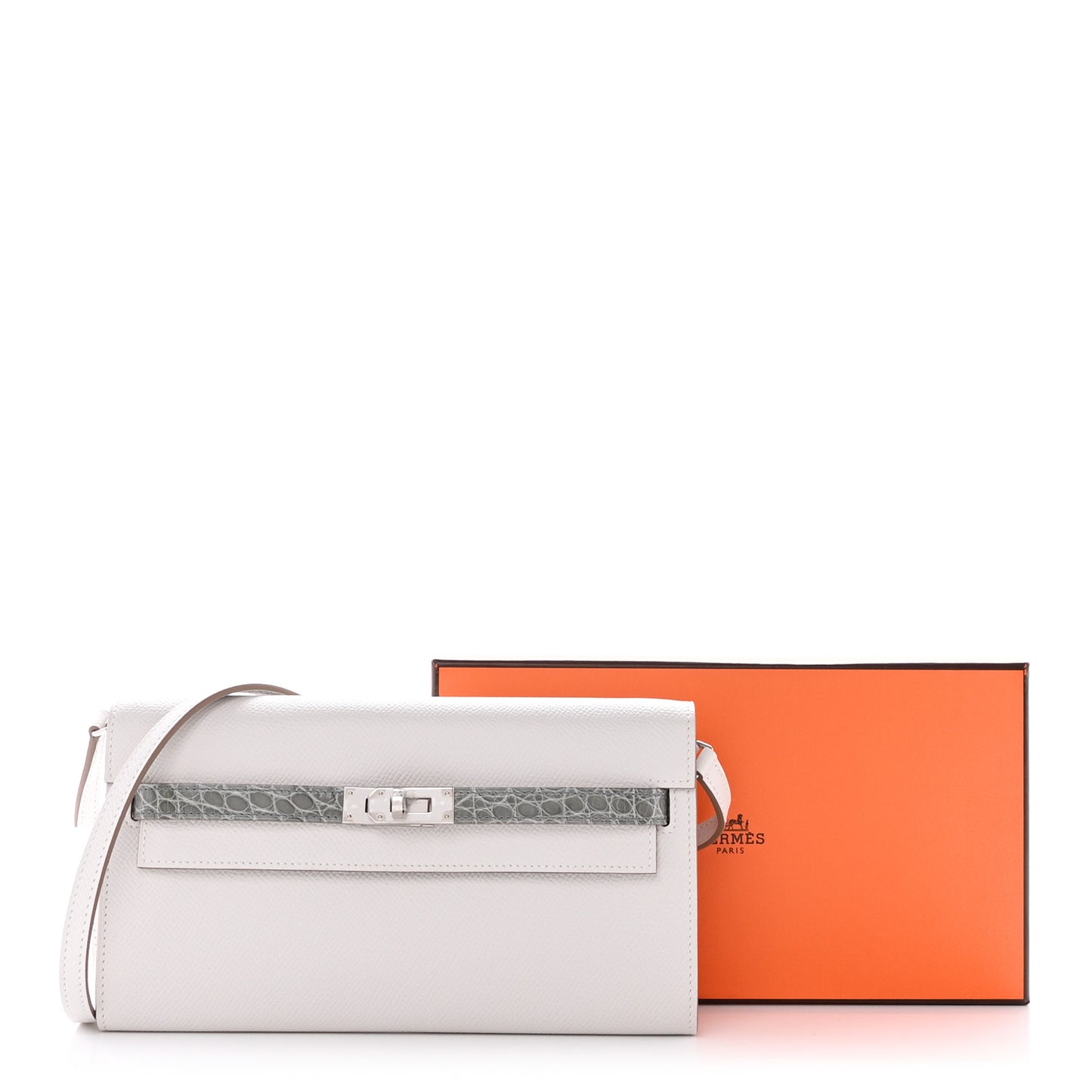 Epsom Shiny Alligator Touch Kelly Wallet To Go Gris Pale Gris Ciment