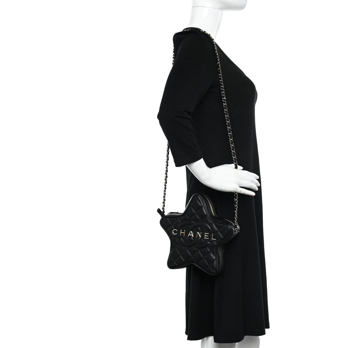 Lambskin Quilted Walk of Fame Star Bag Black