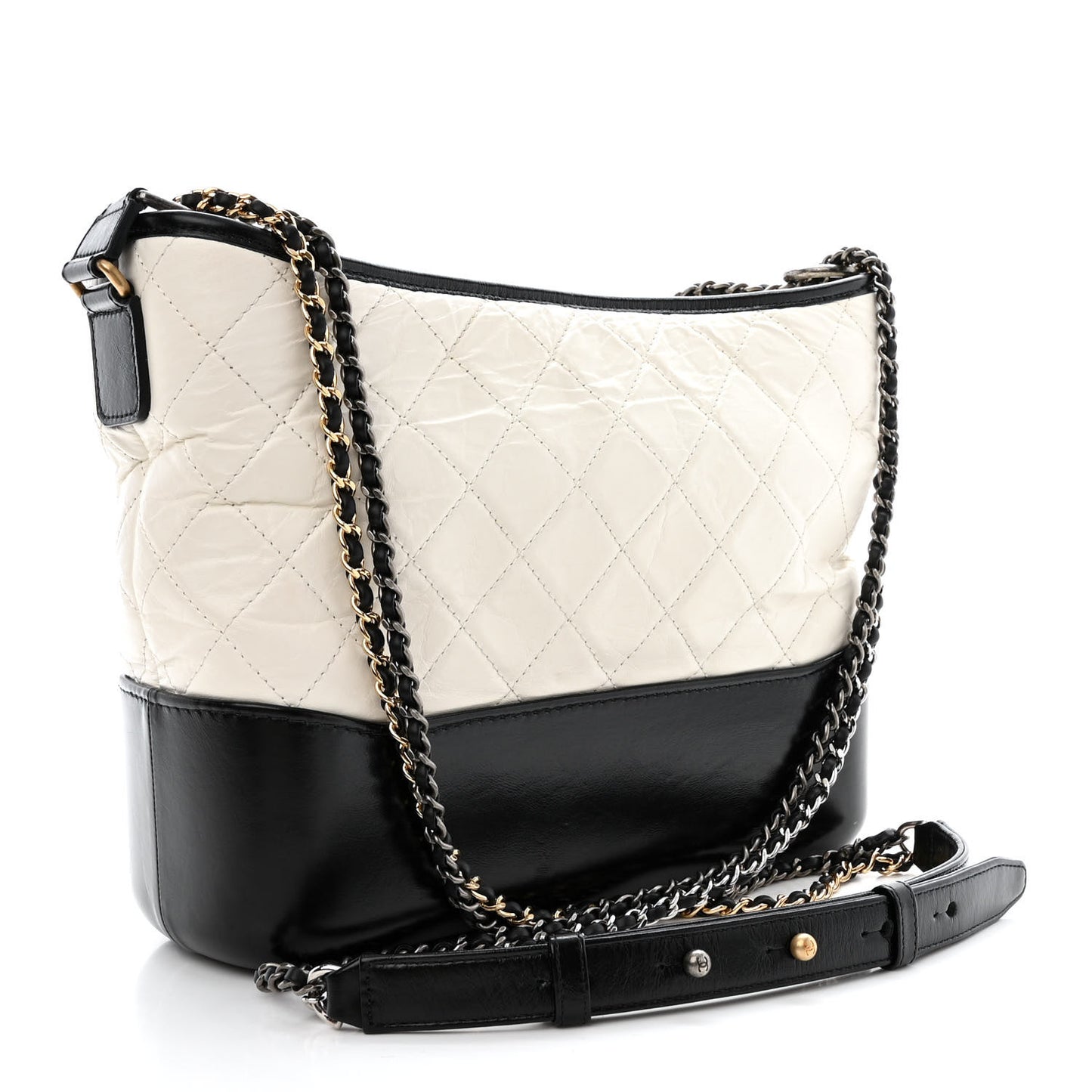 Aged Calfskin Quilted Medium Gabrielle Hobo Black White