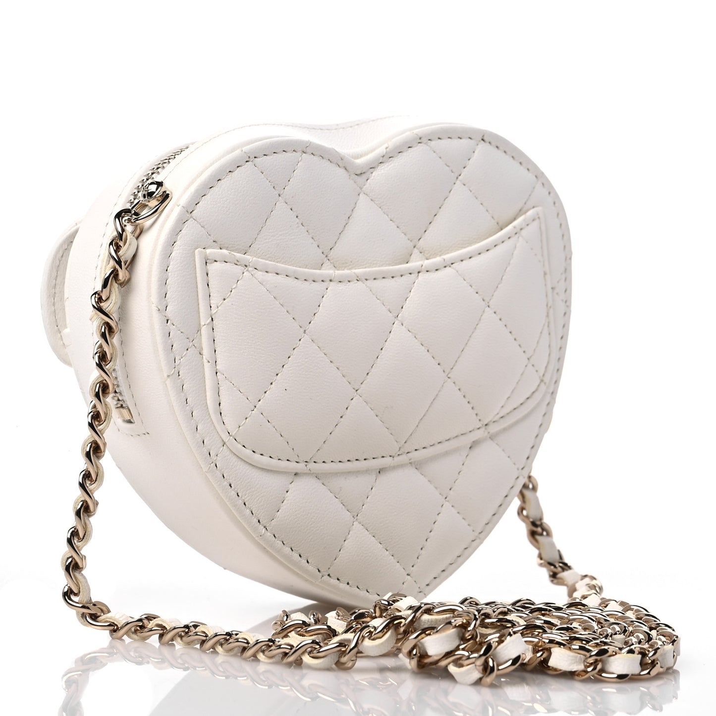Lambskin Quilted CC In Love Heart Clutch With Chain White