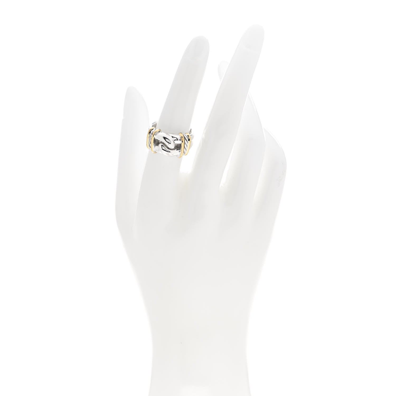 David Yurman Sterling Silver 18K Yellow Gold Cable Knot Ring 54 7 2 of 4