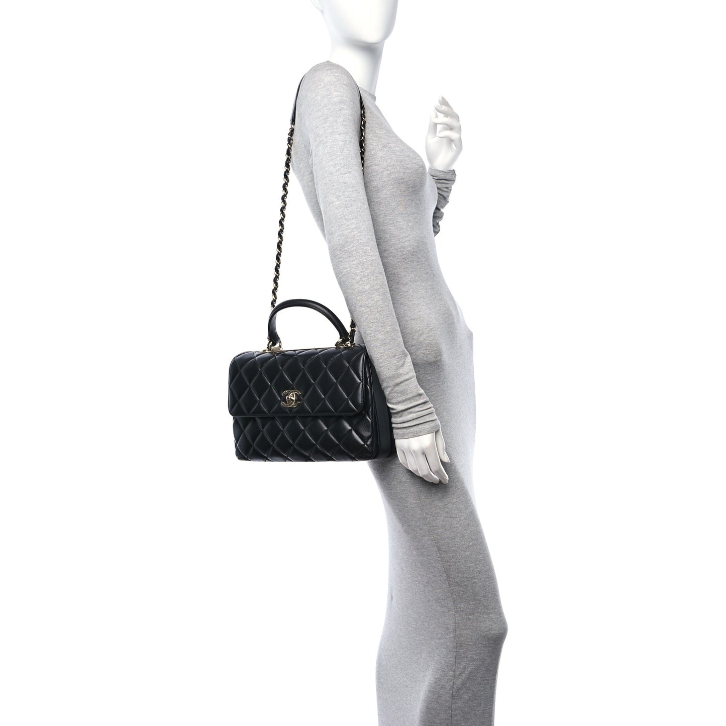 Lambskin Quilted Medium Trendy CC Flap Dual Handle Bag Black