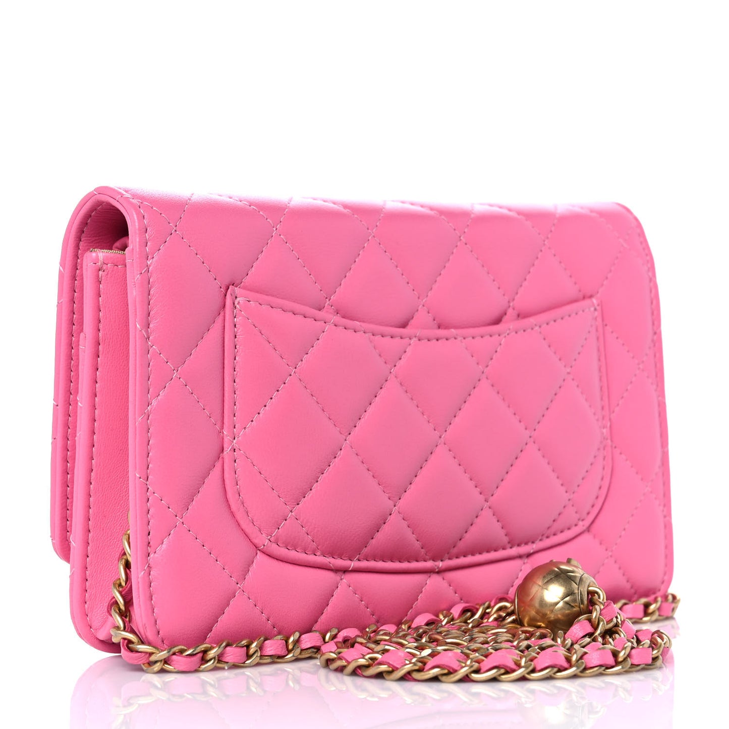 Lambskin Quilted CC Pearl Crush Wallet on Chain WOC Pink