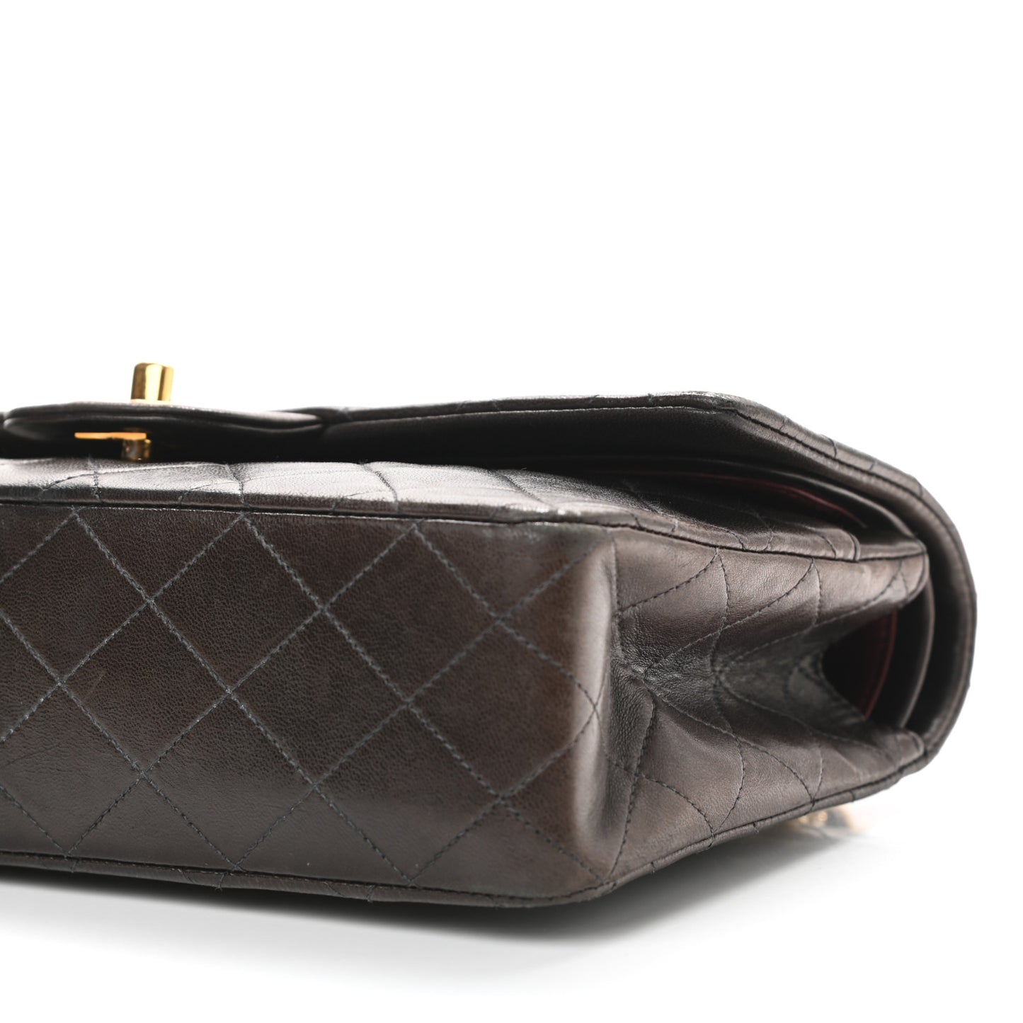 Lambskin Quilted Medium Double Flap Dark Brown