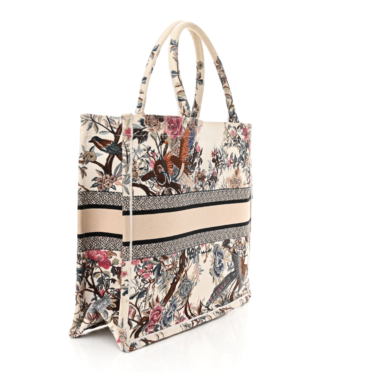 Canvas Embroidered Large Jardin D'Hiver Book Tote Latte Multicolor
