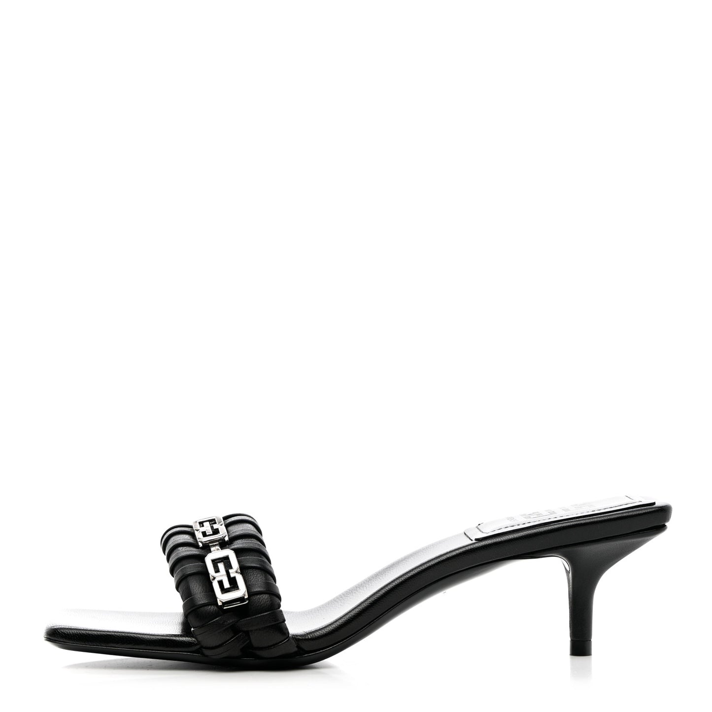 Woven Lambskin G Chain 50mm Kitten Heel Sandals 38.5 Black