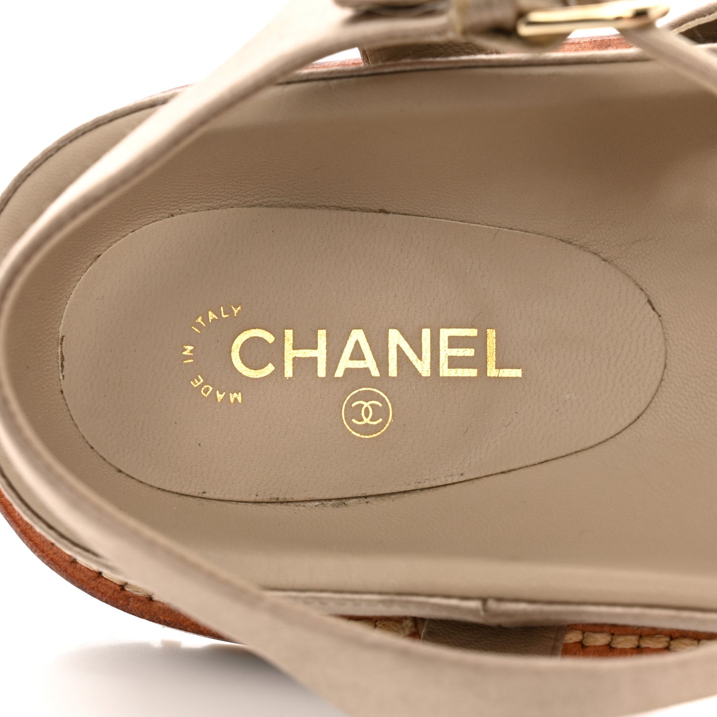 Satin Lambskin Chain Flat Sandals 41 Light Gold