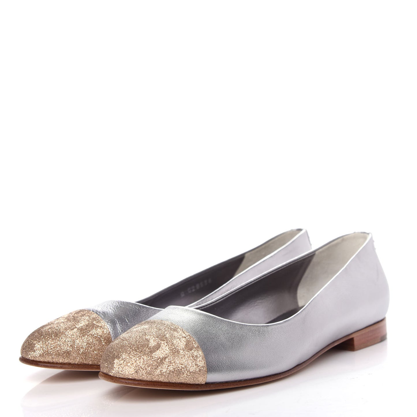 Metallic Lambskin Crystal Cap Toe CC Ballerina Flats 39 Silver Gold
