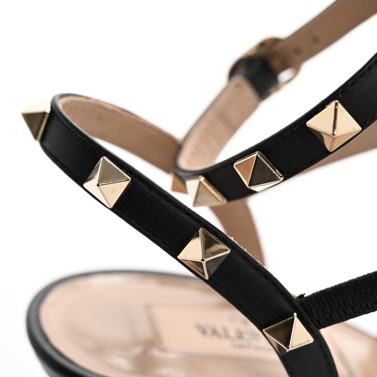 Calfskin Nappa Rockstud Gladiator 70mm Sandals 38.5 Black