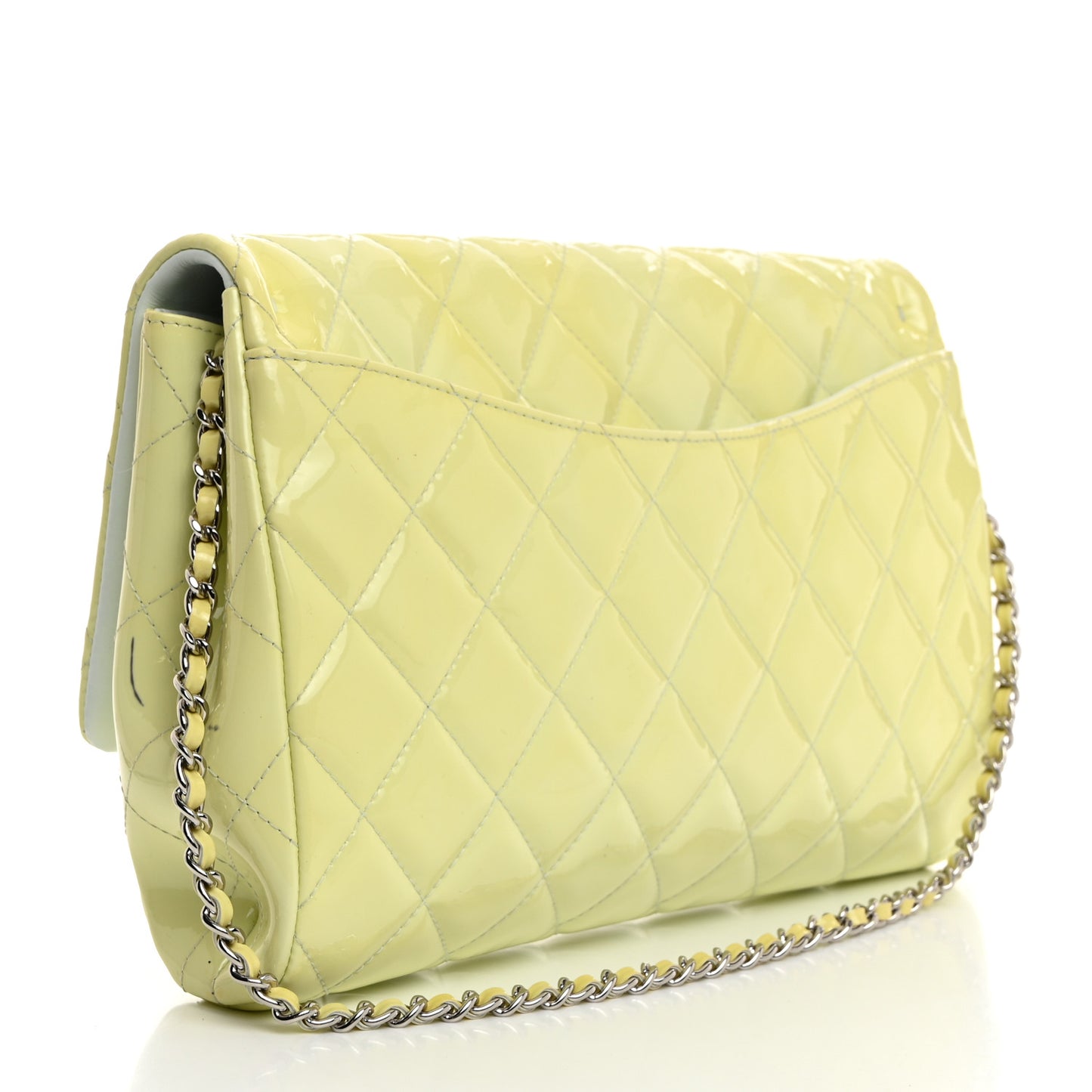 Patent Quilted Clutch With Chain Flap Light Green