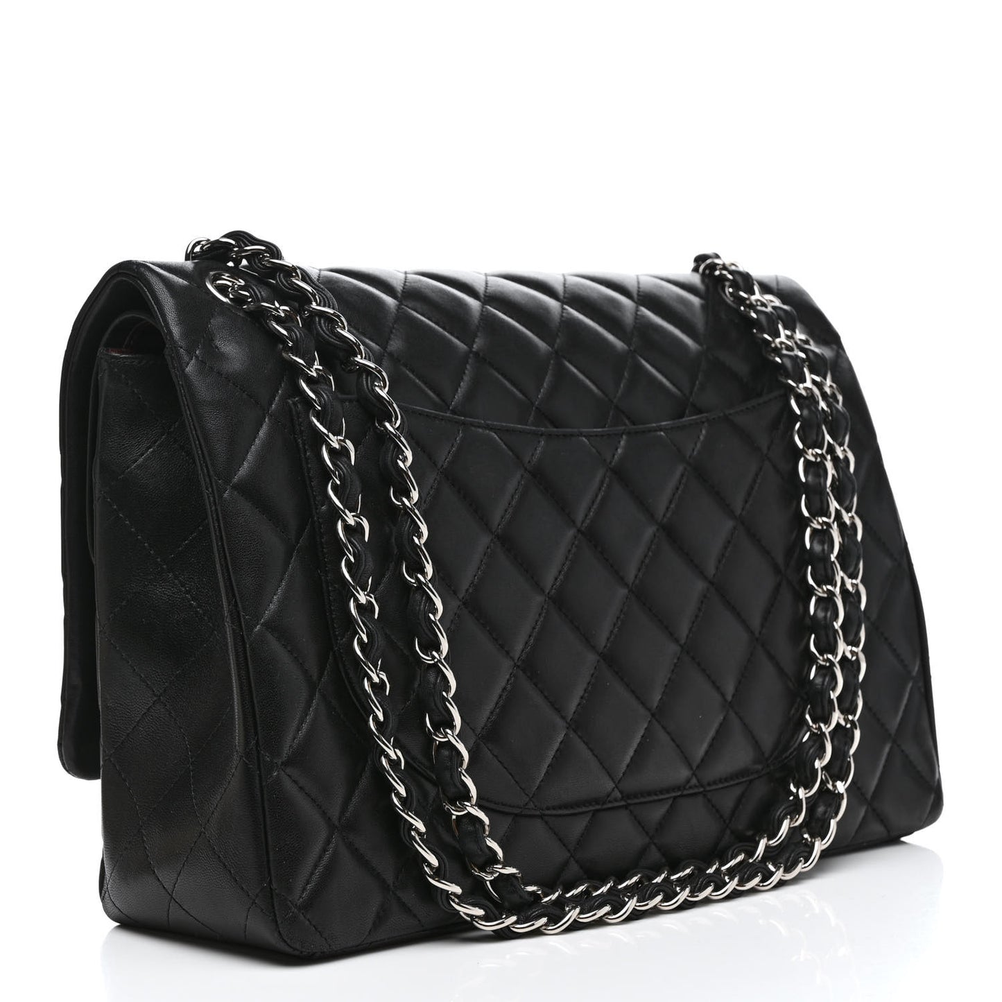Lambskin Quilted Maxi Double Flap Black