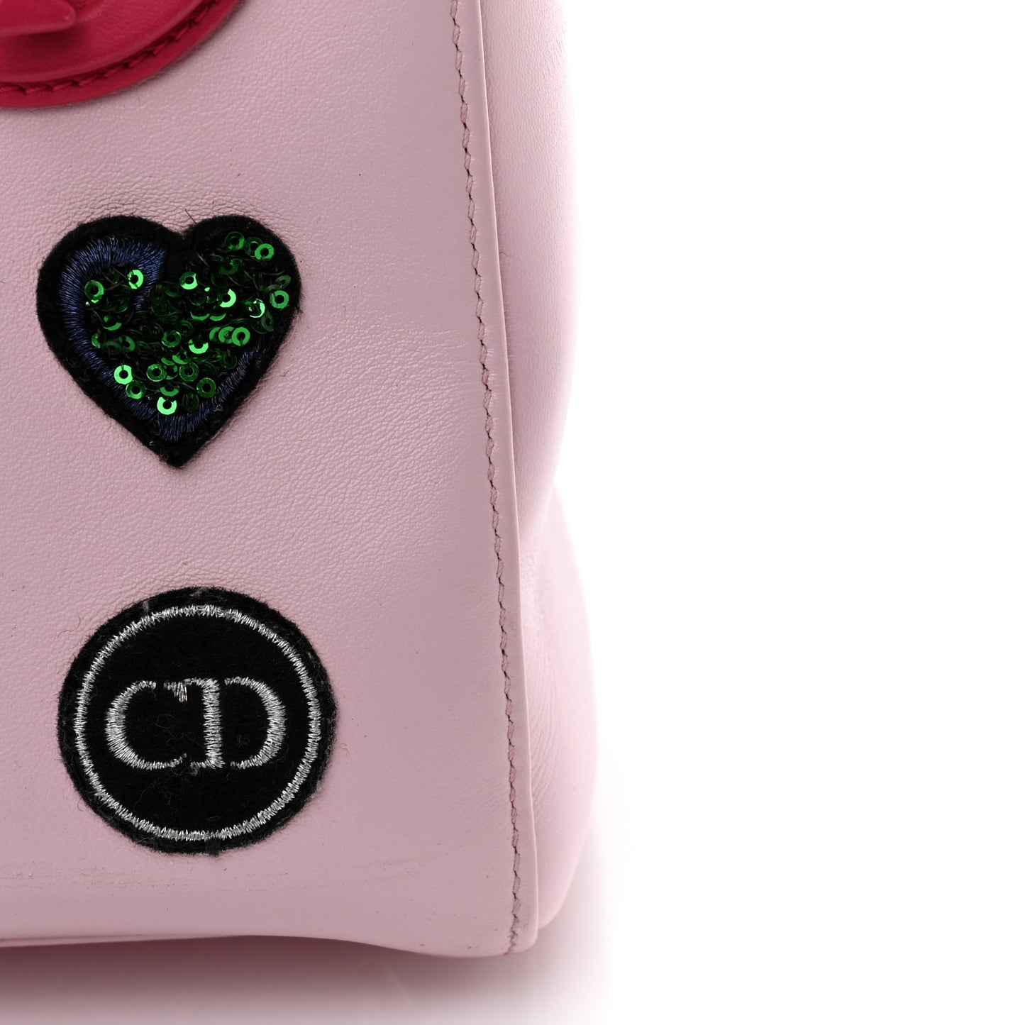 Calfskin Patent Embroidered Valentines Day Heart Medium Lady Dior Pink Multicolor
