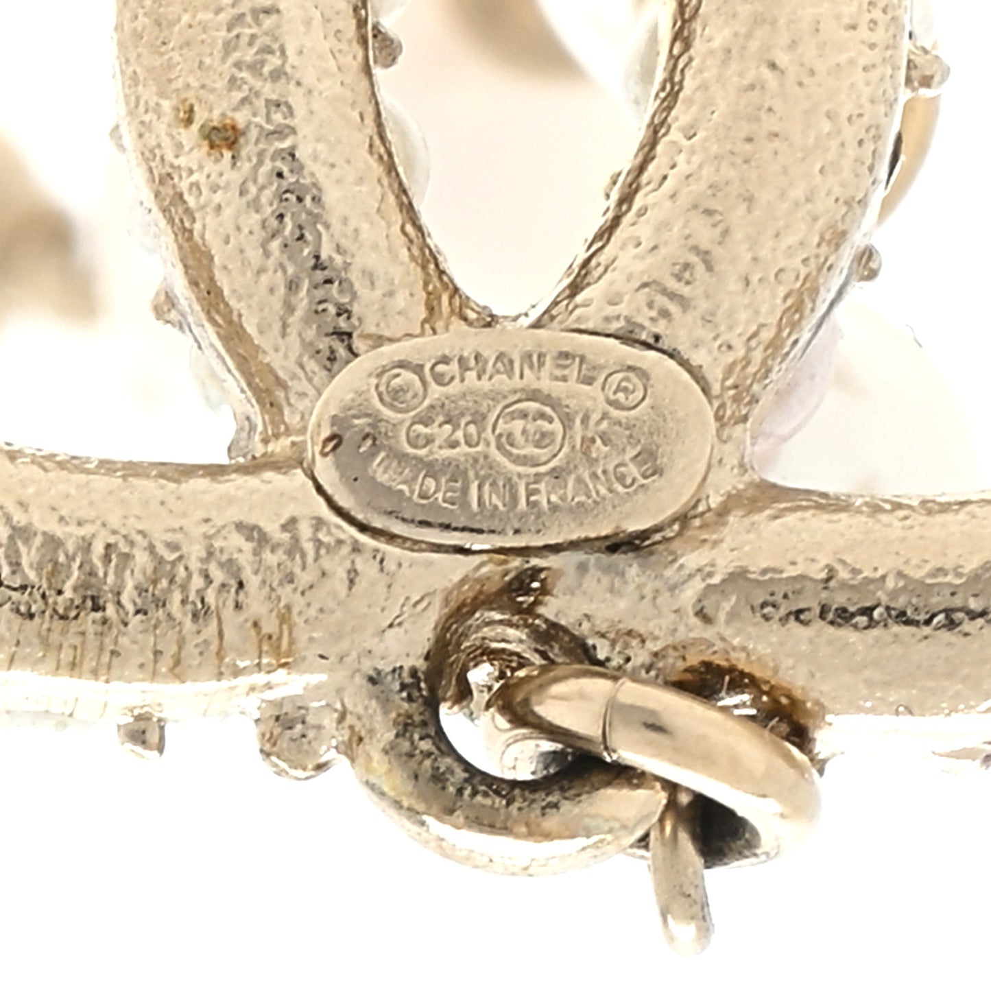 Pearl Crystal CC Charm Drop Earrings Gold Pink Pearly White