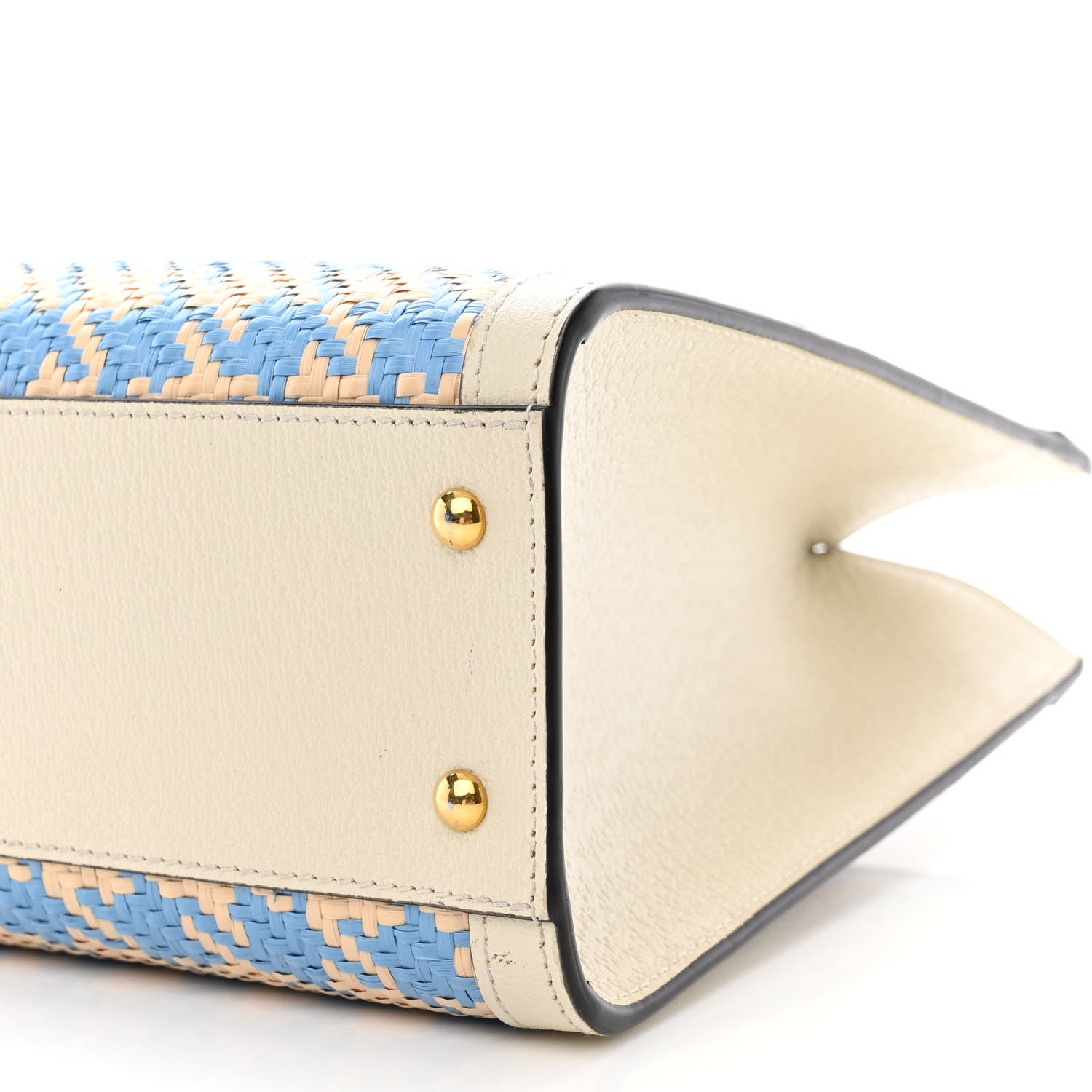 Gucci Raffia Textured Dollar Calfskin Web Houndstooth Small Diana Tote Bag Light Blue Natural Deep Orange 10 of 14