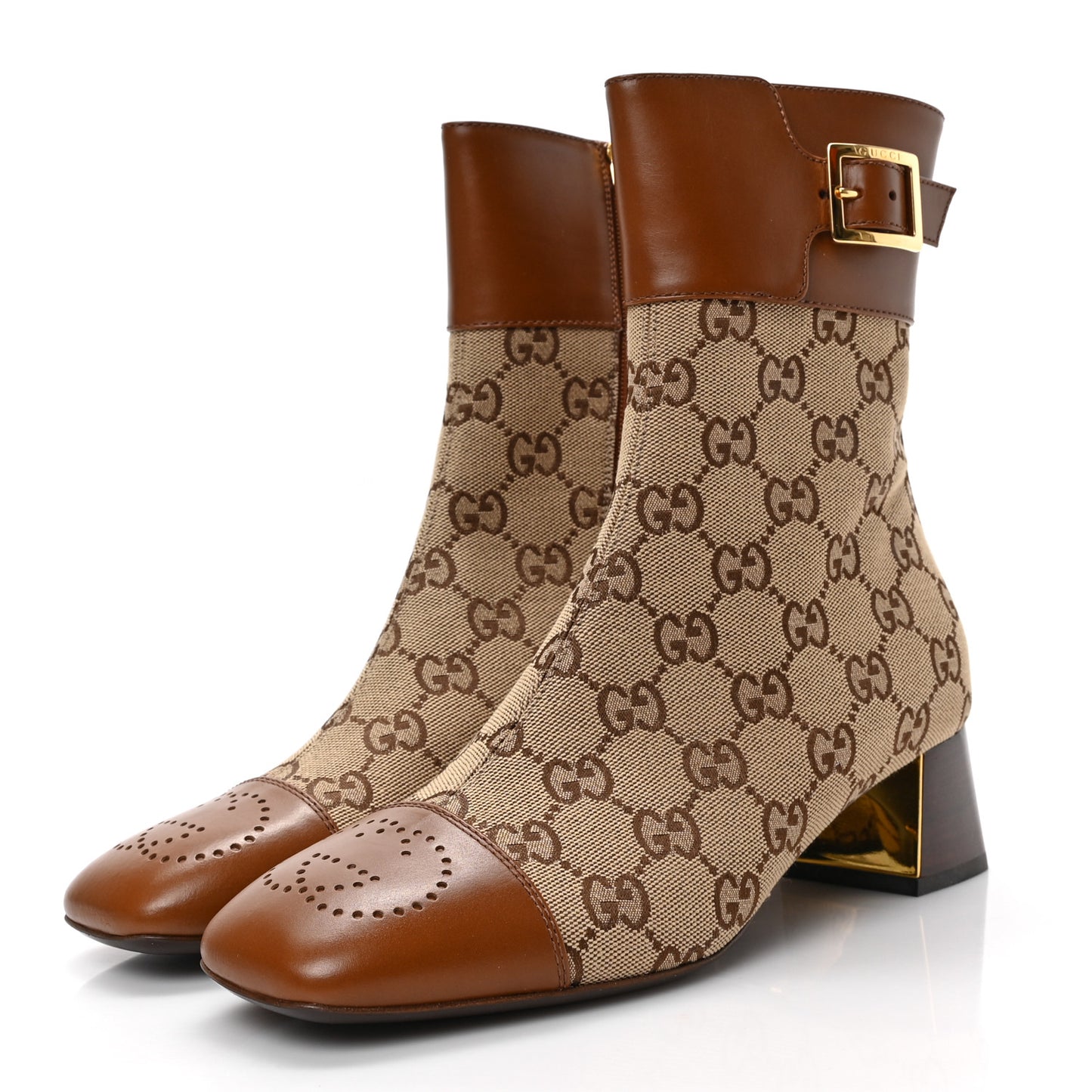 Monogram Cordovan Lux GG Ankle Boots 37 Beige Cuir