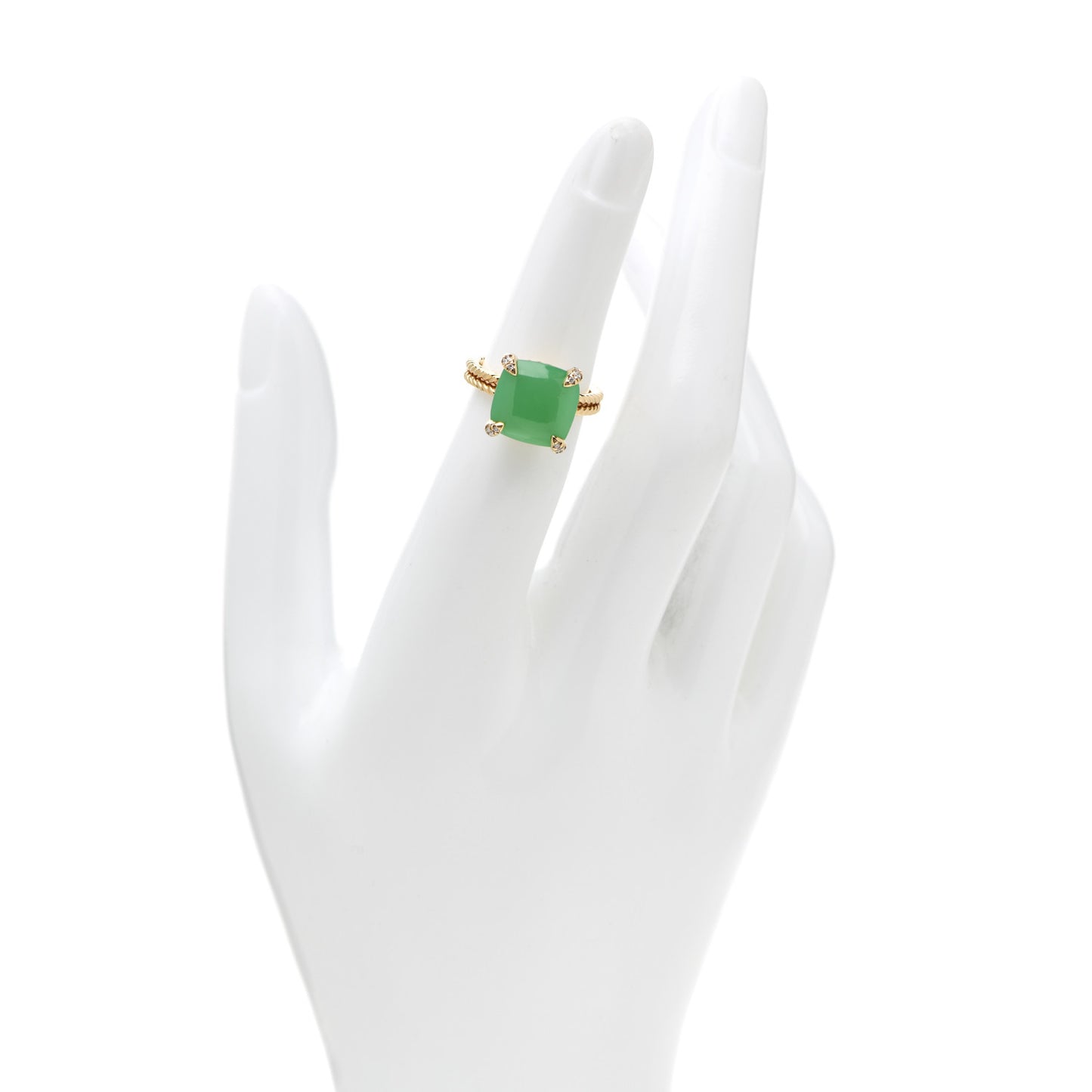 18K Yellow Gold Diamond Chrysoprase 11mm Chatelaine Ring 49 4.75