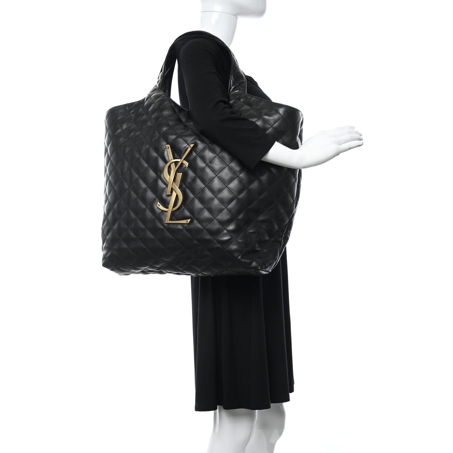 Lambskin Quilted Maxi Icare Shopping Tote Black