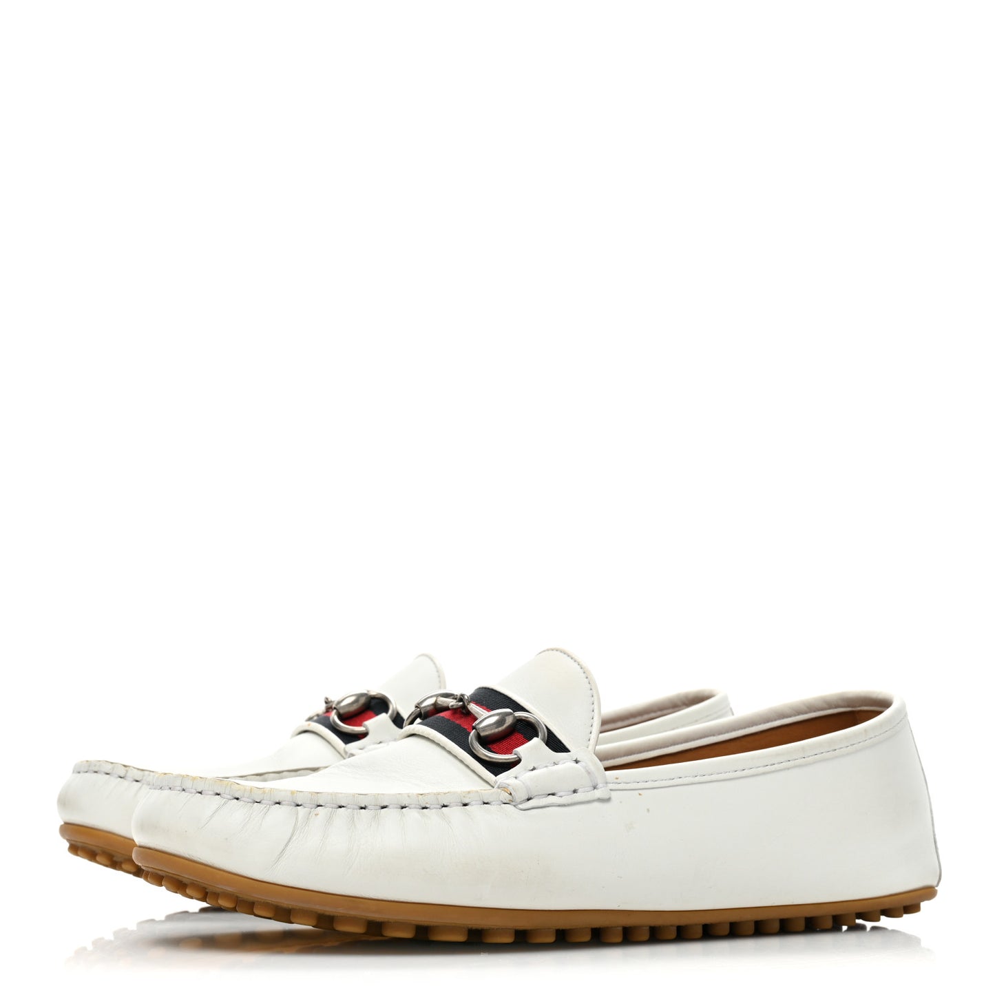 Miro Soft Calfskin Web Mens Horsebit Driver Loafers 7 White