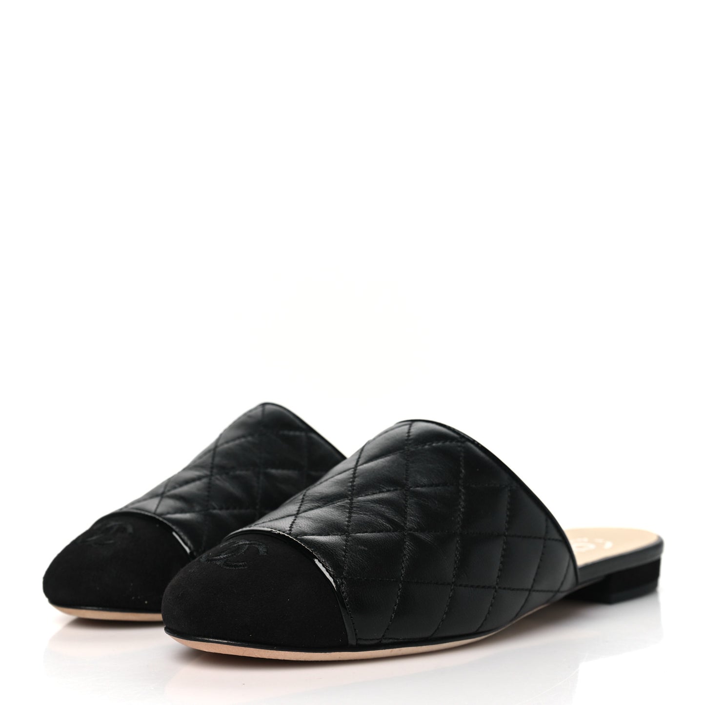 Lambskin Kid Suede Quilted Mules 36 Black