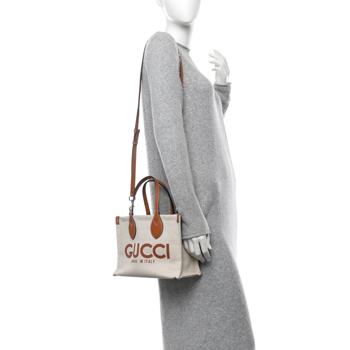Canvas Calfskin Logo Print Medium Tote Bag Brown