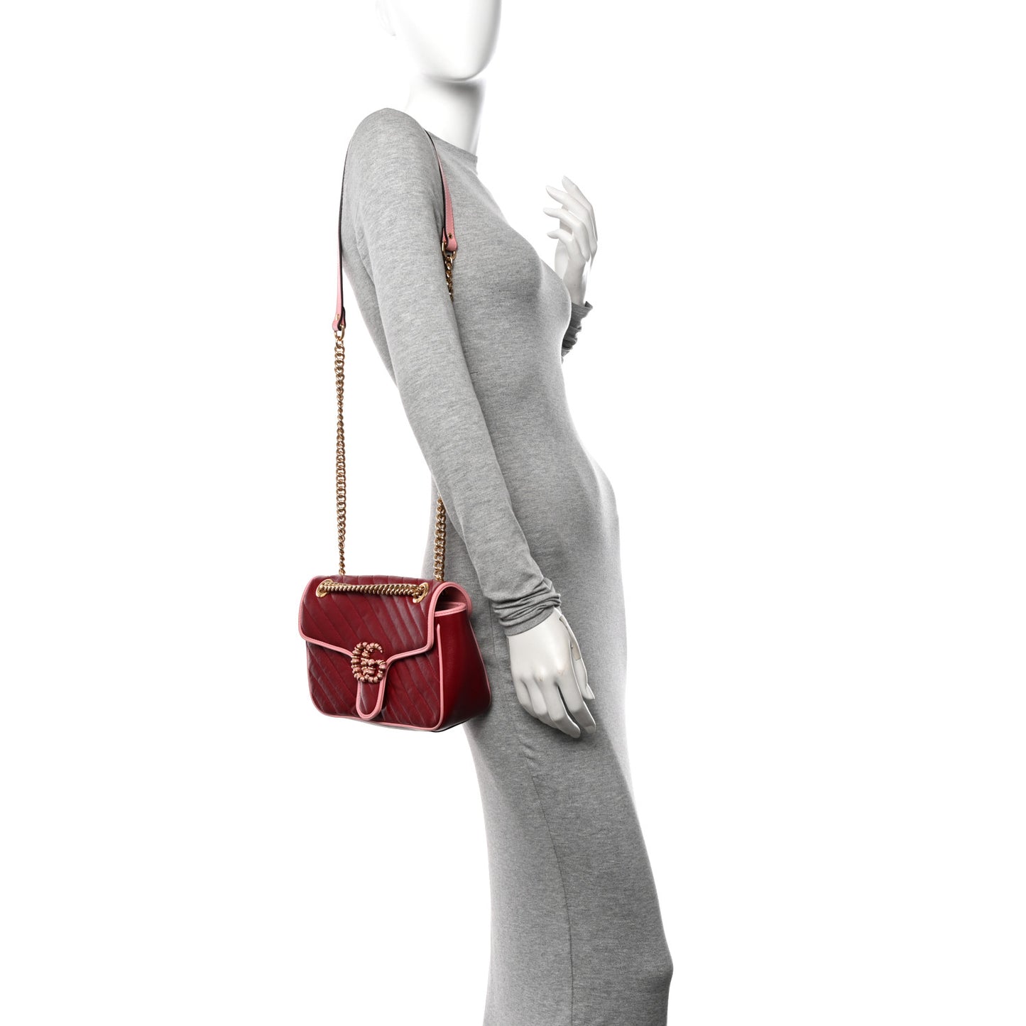 Azalea Calfskin Enamel Matelasse Diagonal Small Torchon GG Marmont Shoulder Bag New Cherry Red Wild Rose