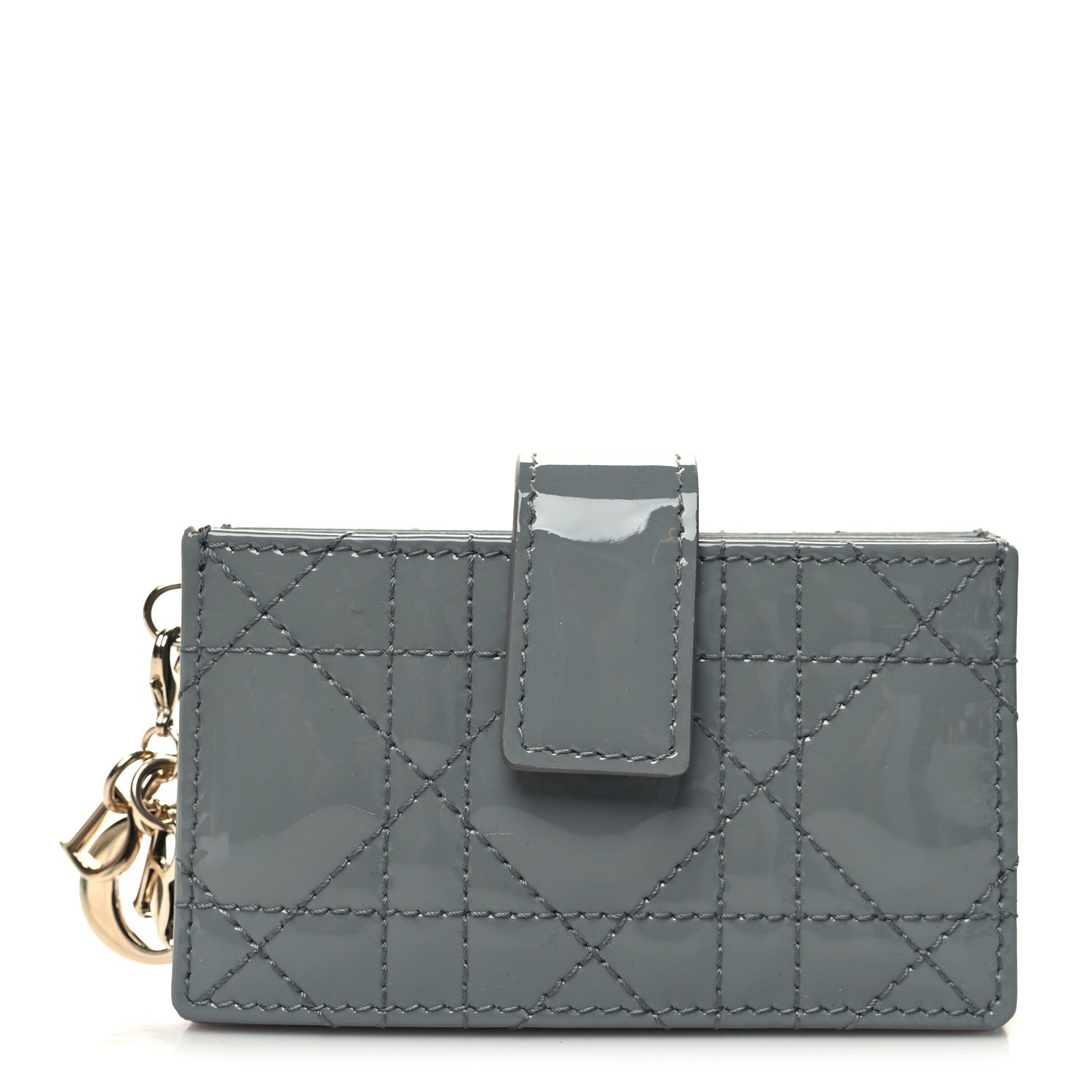 Christian Dior Patent Cannage Lady Dior 5 Gusset Card Holder Grey