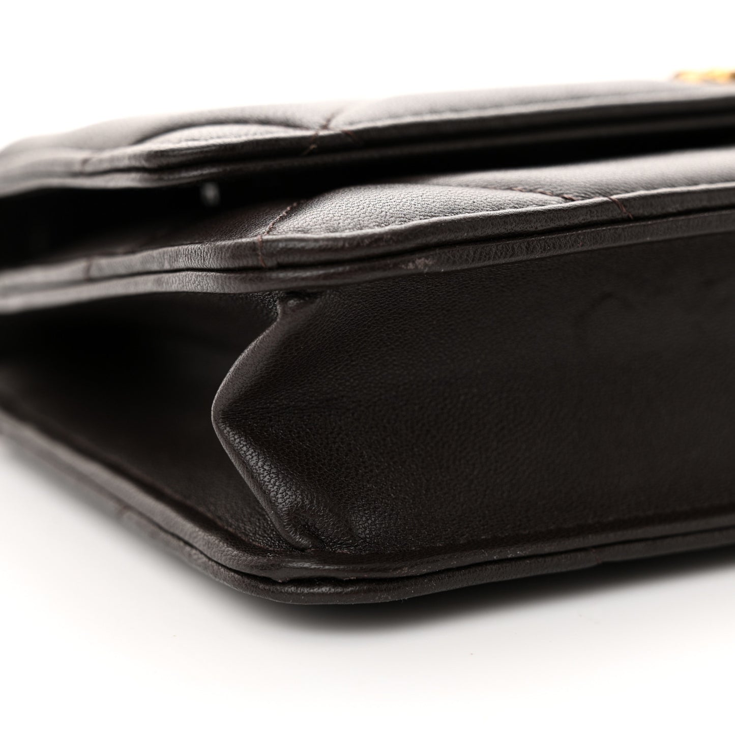 Lambskin Quilted Chanel 19 Wallet On Chain WOC Dark Brown