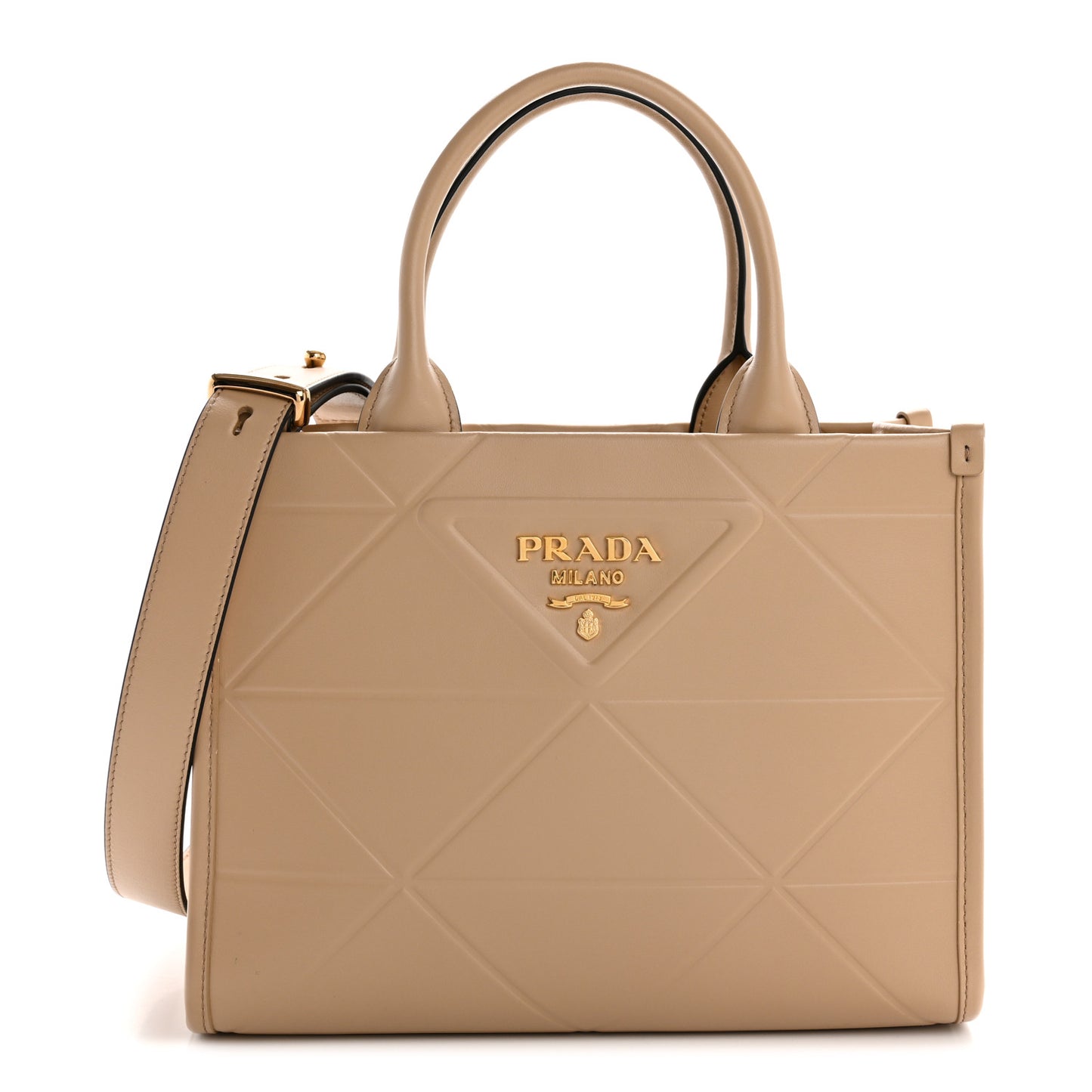 Soft Calfskin Triangolo Symbole Embossed Mini Tote Sabbia