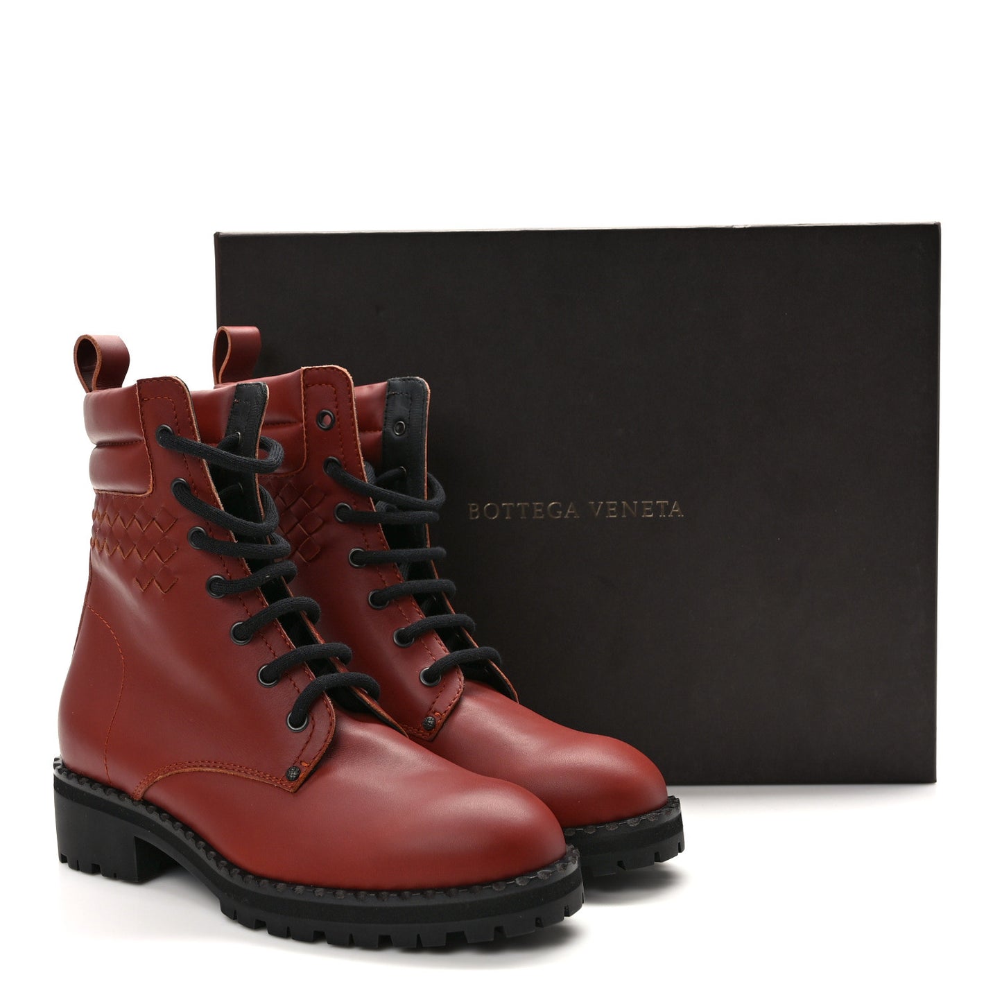 BOTTEGA VENETA Calfskin Intrecciato Womens Boots 37 Russet