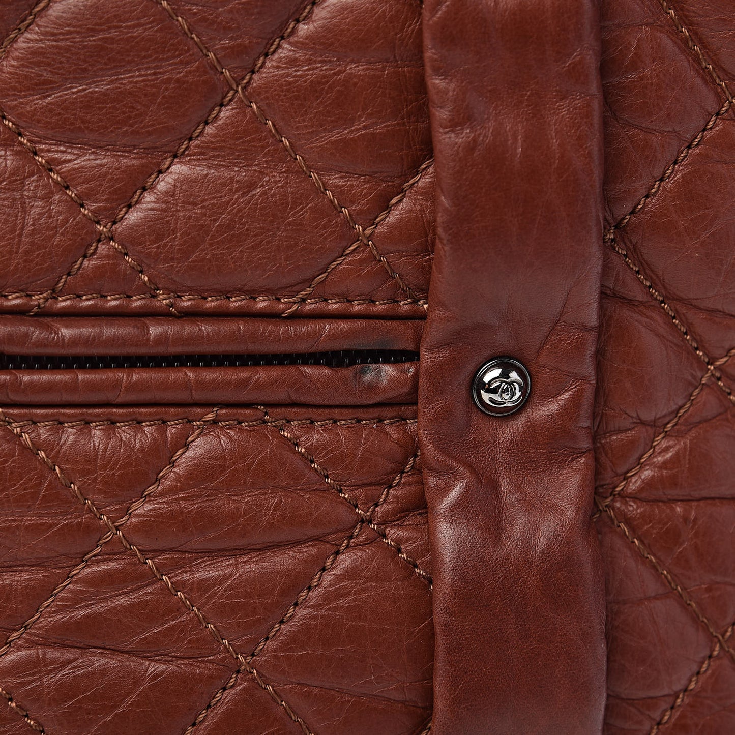 Distressed Lambskin Vintage Ligne Lady Braid Tote Brown