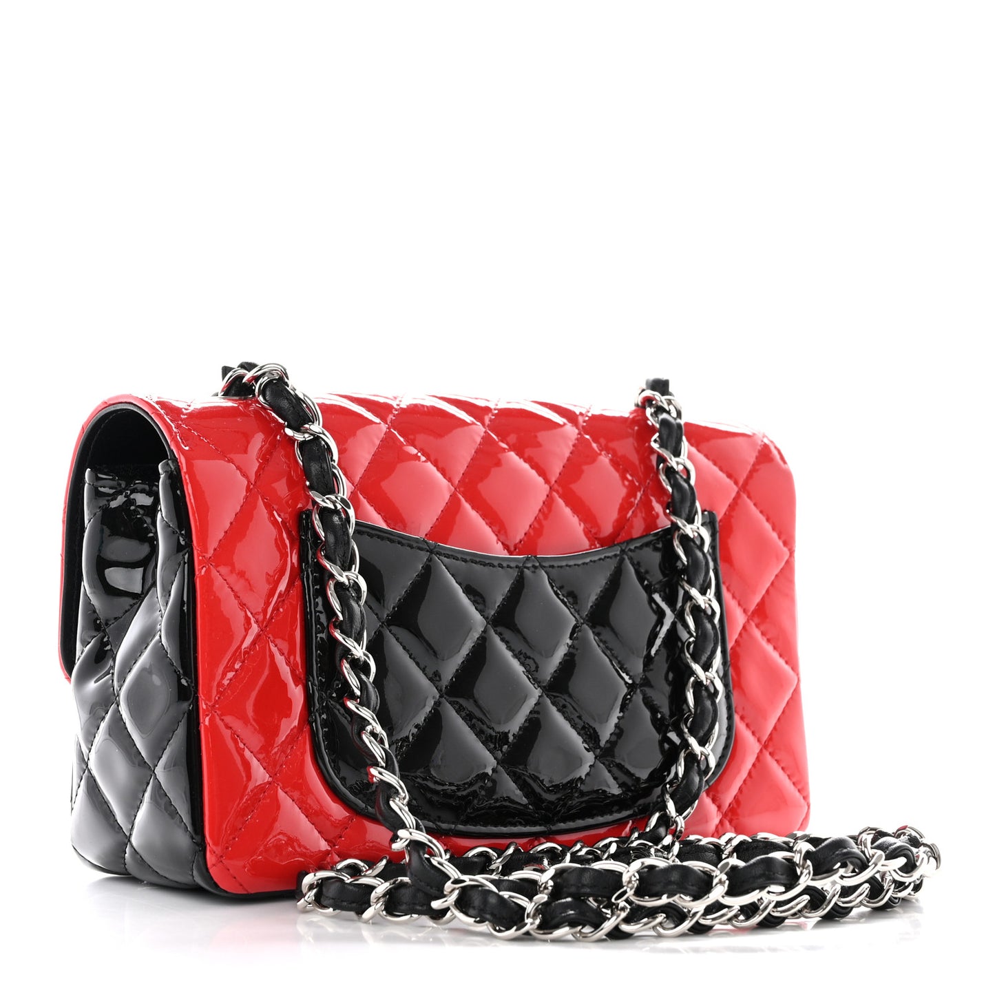 Patent Calfskin Quilted Bi-Color Mini Rectangular Flap Red Black