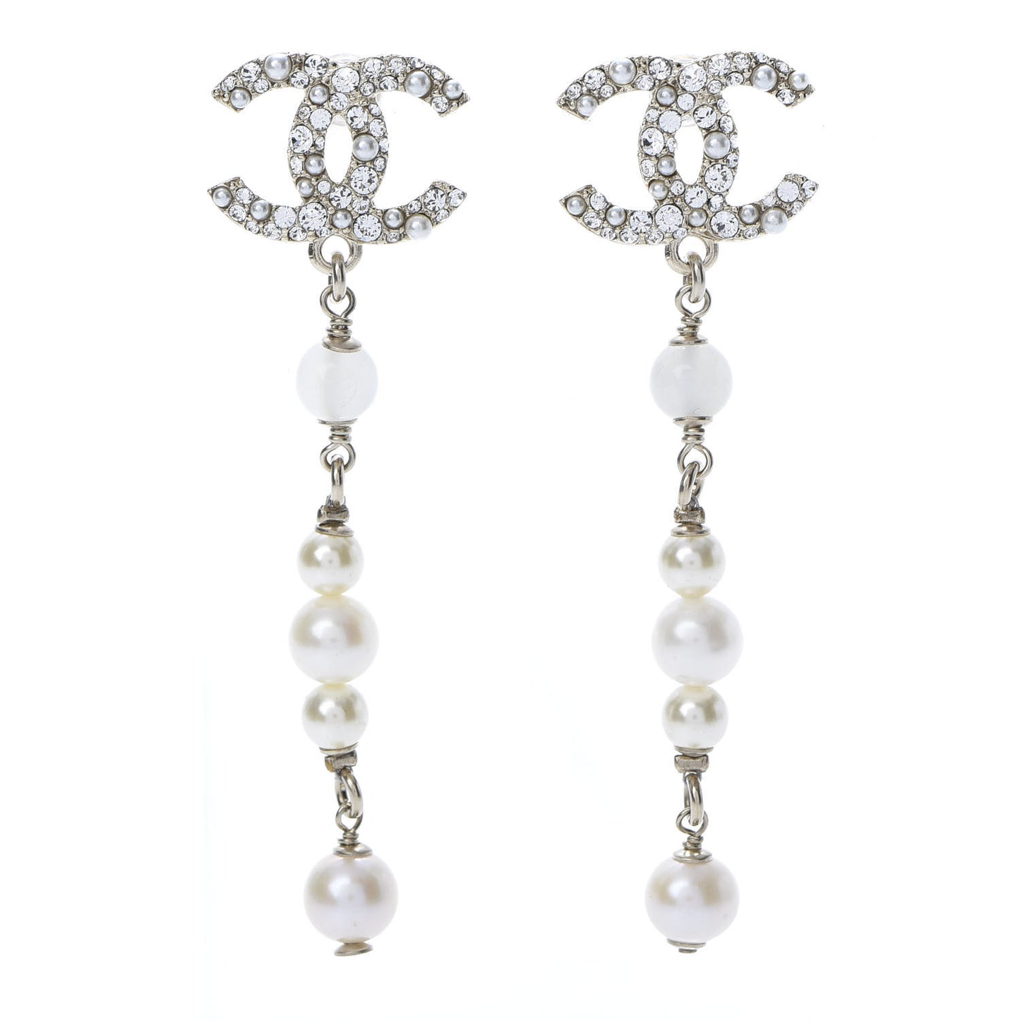 Pearl Crystal CC Drop Earrings Gold