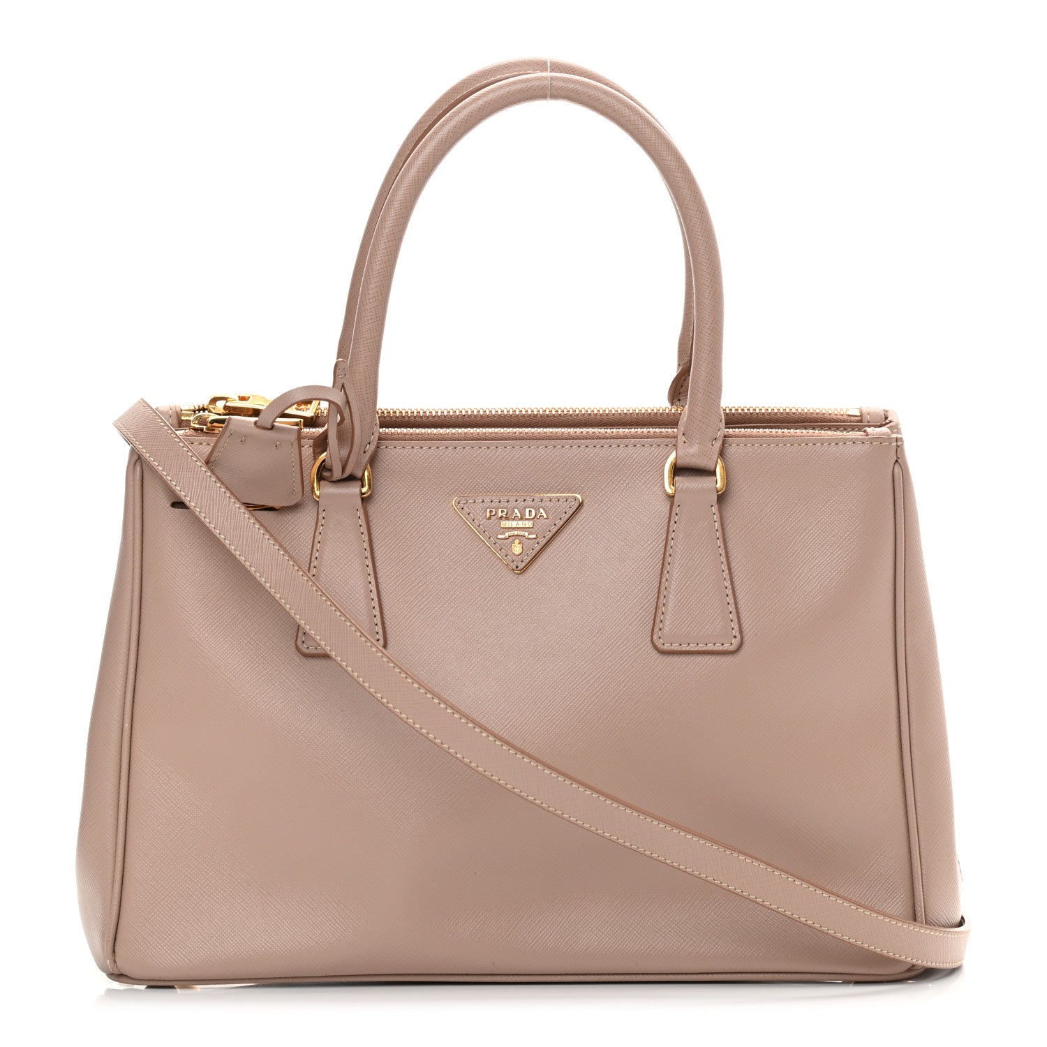 Prada Saffiano Small Galleria Double Zip Tote Cammeo 1120735
