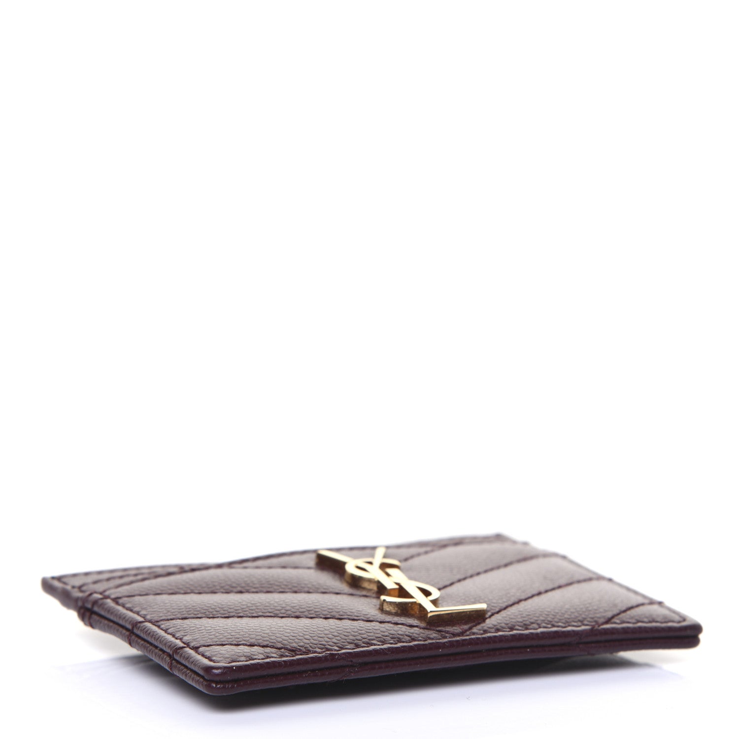 Saint Laurent Grain De Poudre Matelasse Chevron Monogram Credit Card Case Palissandre 4 of 9