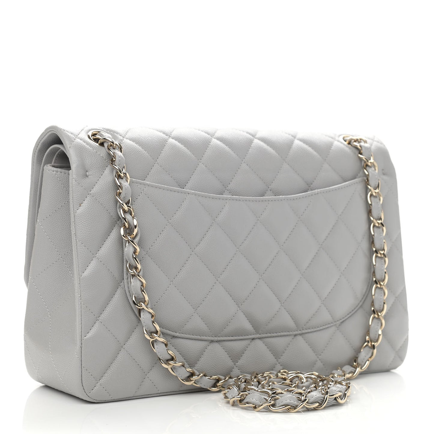 Caviar Quilted Jumbo Double Flap Grey