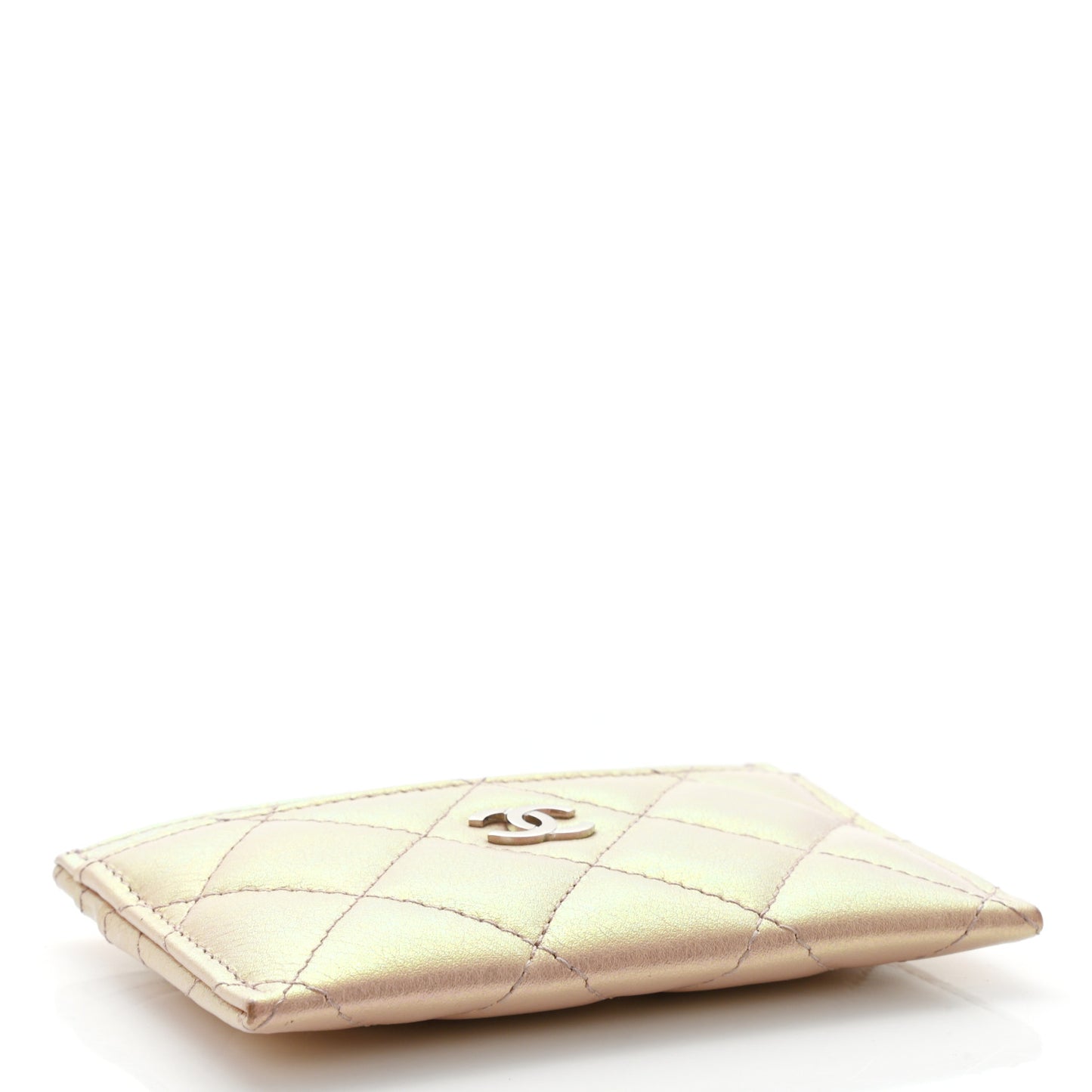 Iridescent Calfskin Quilted Card Holder Pink