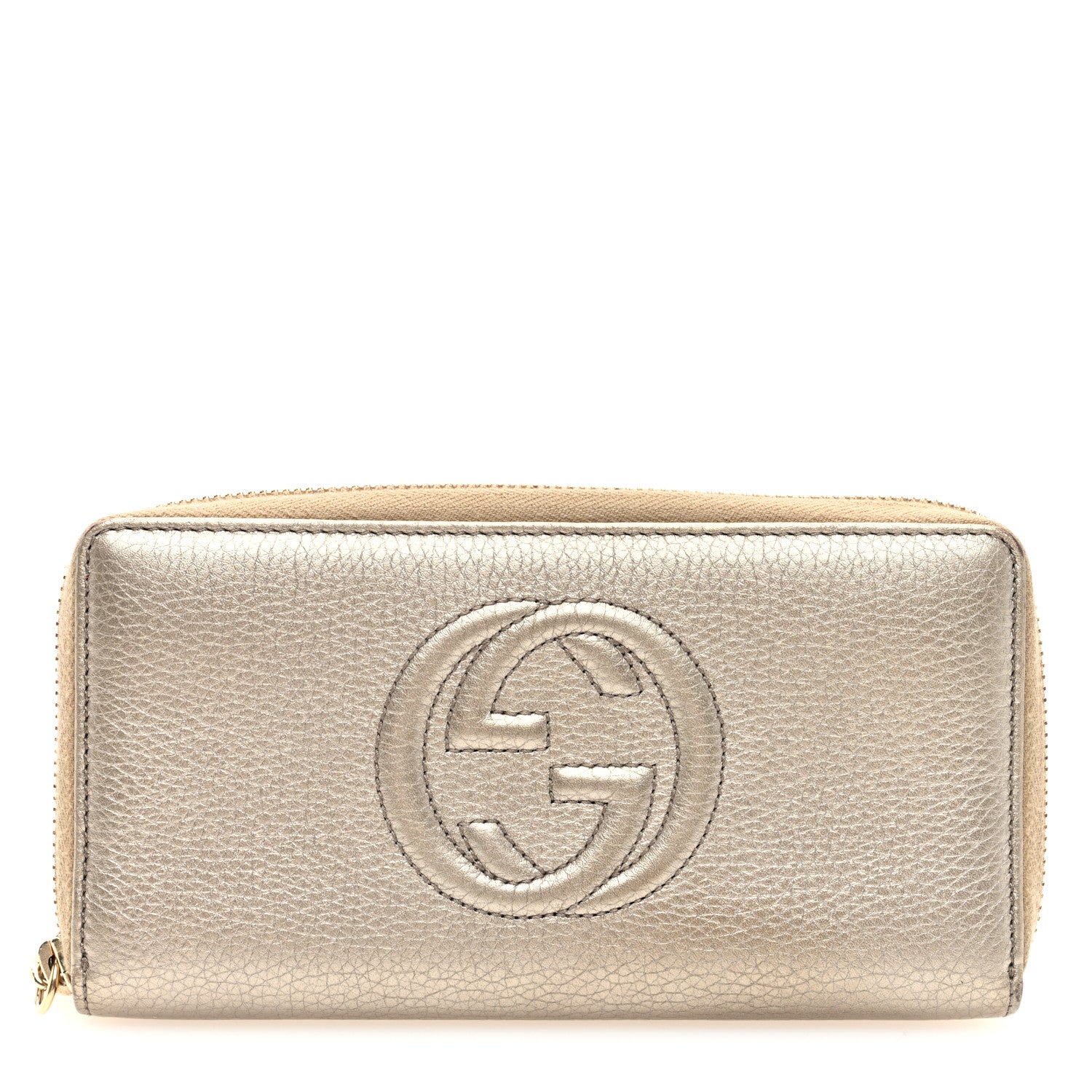 Gucci Metallic Pebbled Calfskin Soho Zip Around Wallet Golden Gucci Metallic Pebbled Calfskin Soho Zip Around Wallet Golden