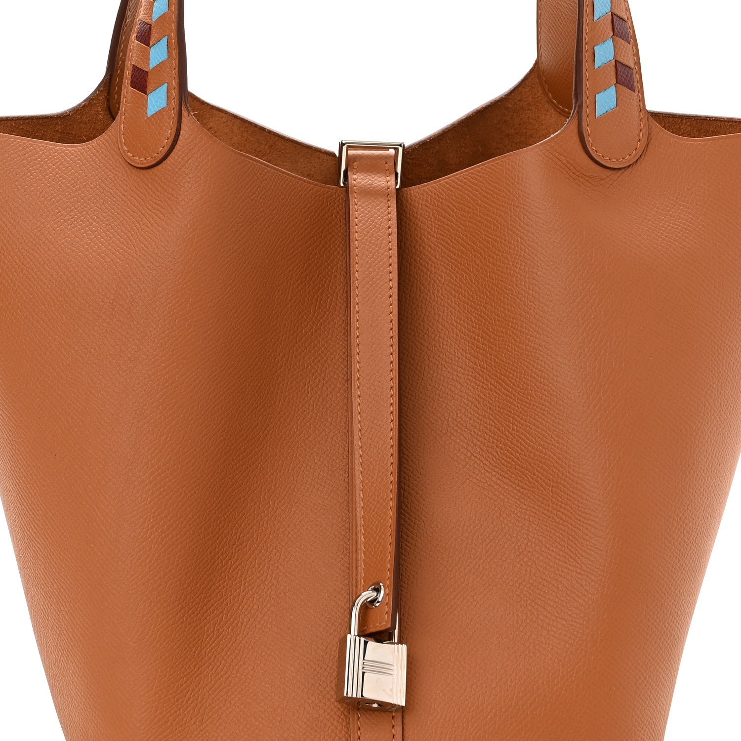 Hermes Epsom Tressage De Cuir Picotin Lock 22 MM Gold Bleu Du Nord Rouge H 8 of 10