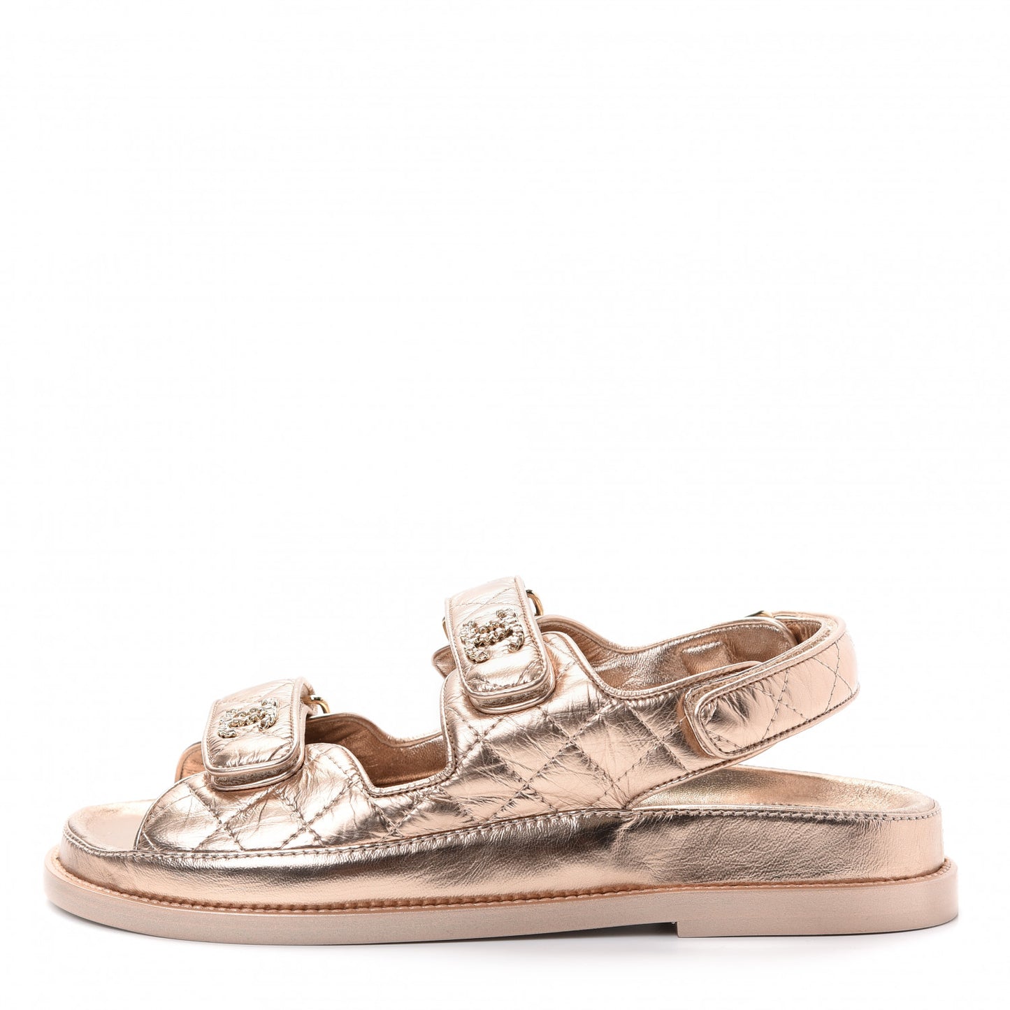 Iridescent Lambskin Velcro Dad Sandals 38 Light Bronze