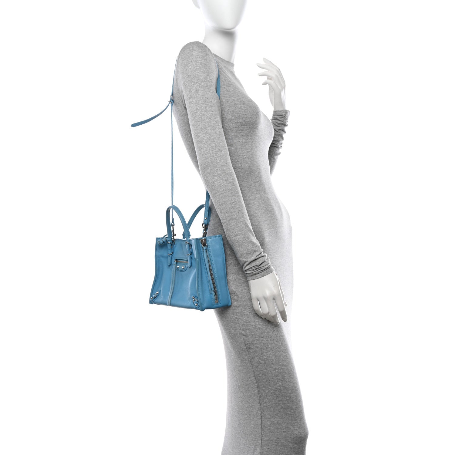 Balenciaga Supple Calfskin Papier Mini A4 Zip Around Tote Bleu Azur Clair 2 of 16