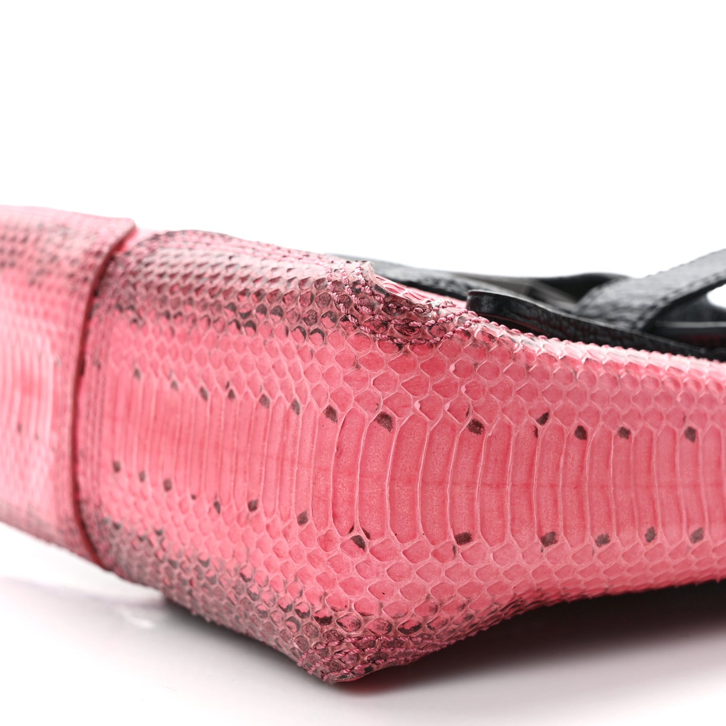 Textured Calfskin Elaphe Snakeskin Mini Pashli Satchel Pink Black